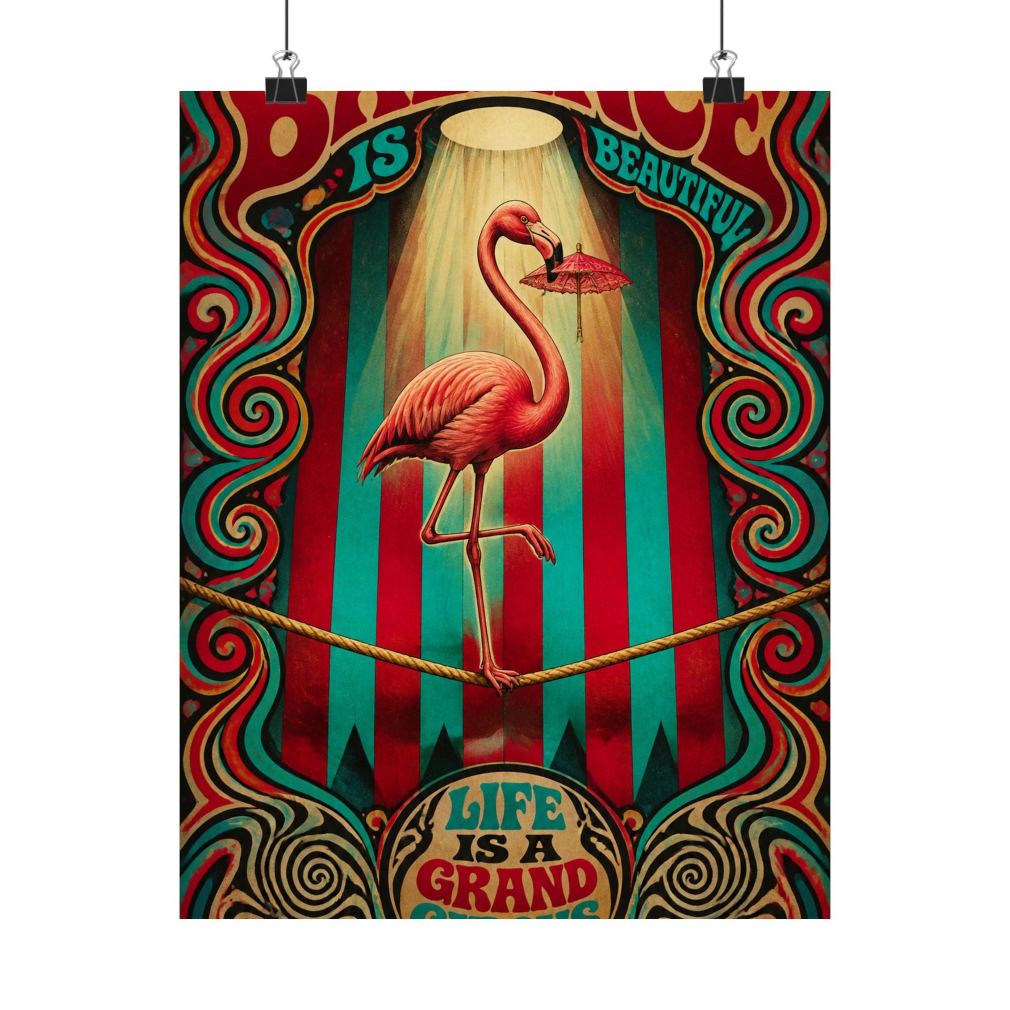 Flamingo Tightrope Wall Art Poster 18×24 Psychedelic Cafe Decor Maximalist Print