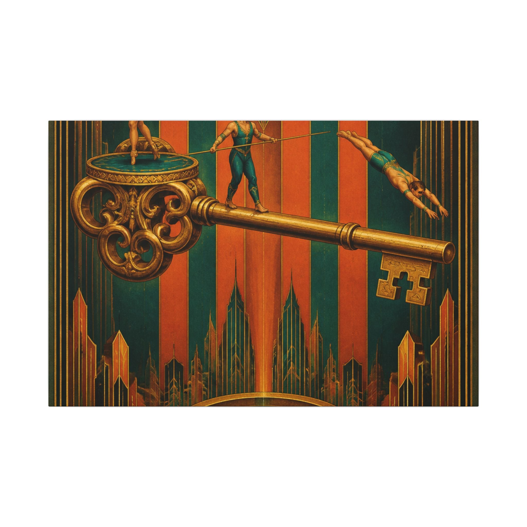 Giant Key Performance Wall Art Canvas 16×20 Art Deco Entryway Decor Maximalist Print