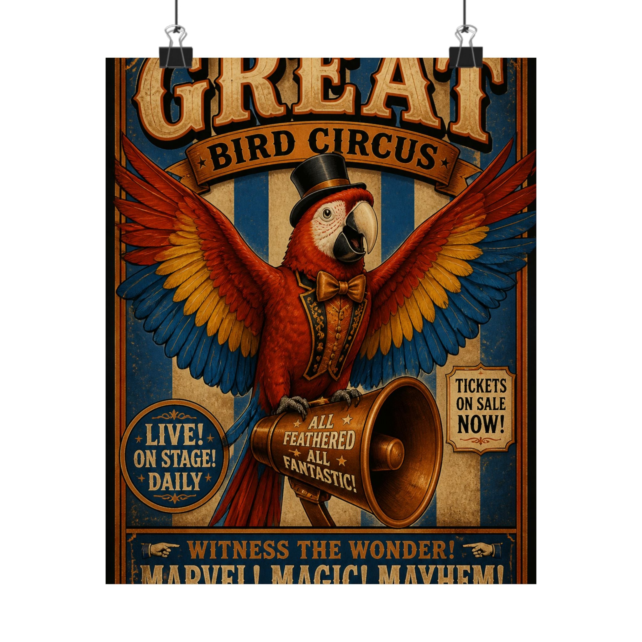Parrot Ringmaster Wall Art Poster 24×36 Vintage Circus Bedroom Decor Maximalist Print