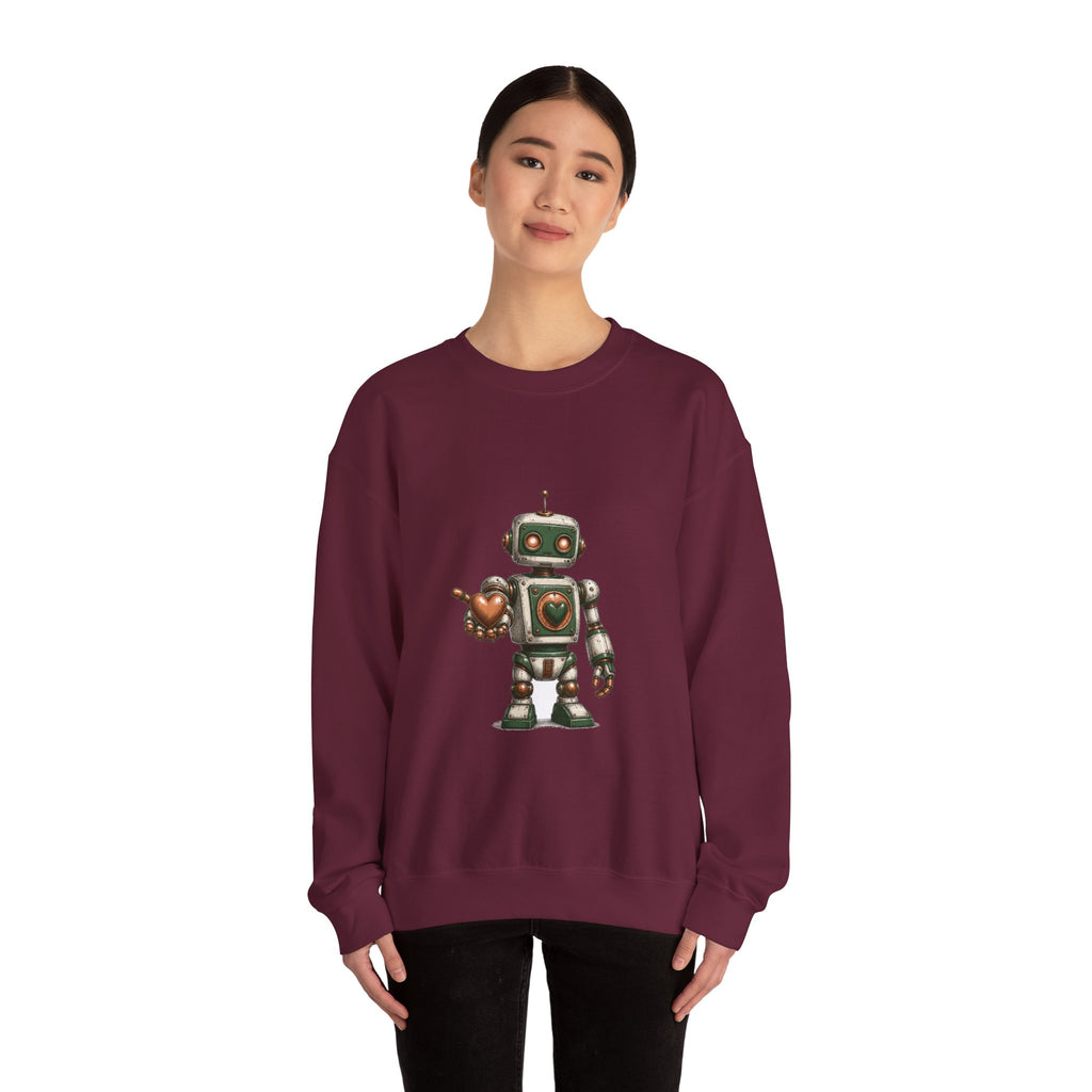 Matching Couple Sweatshirt - Robot & Heart Matching Couple Crewneck Sweatshirt Hand-Drawn Art His Hers Best Friend Gift - Design A