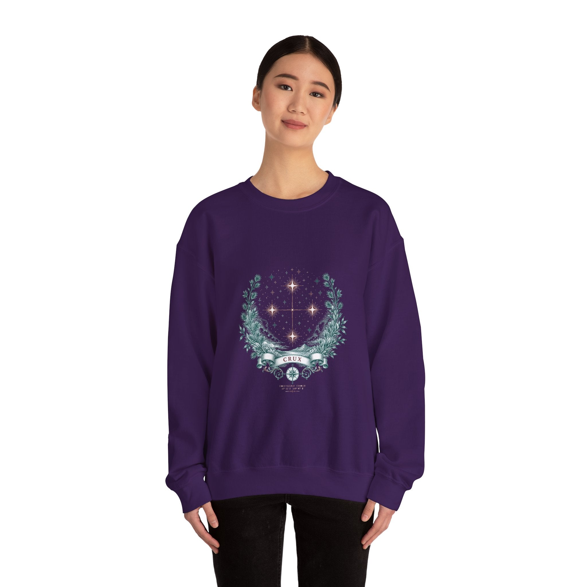 Matching Couple Sweatshirt - Aurora & Southern Cross Matching Couple Crewneck Sweatshirt Vintage Art His Hers Wedding Gift - Design B