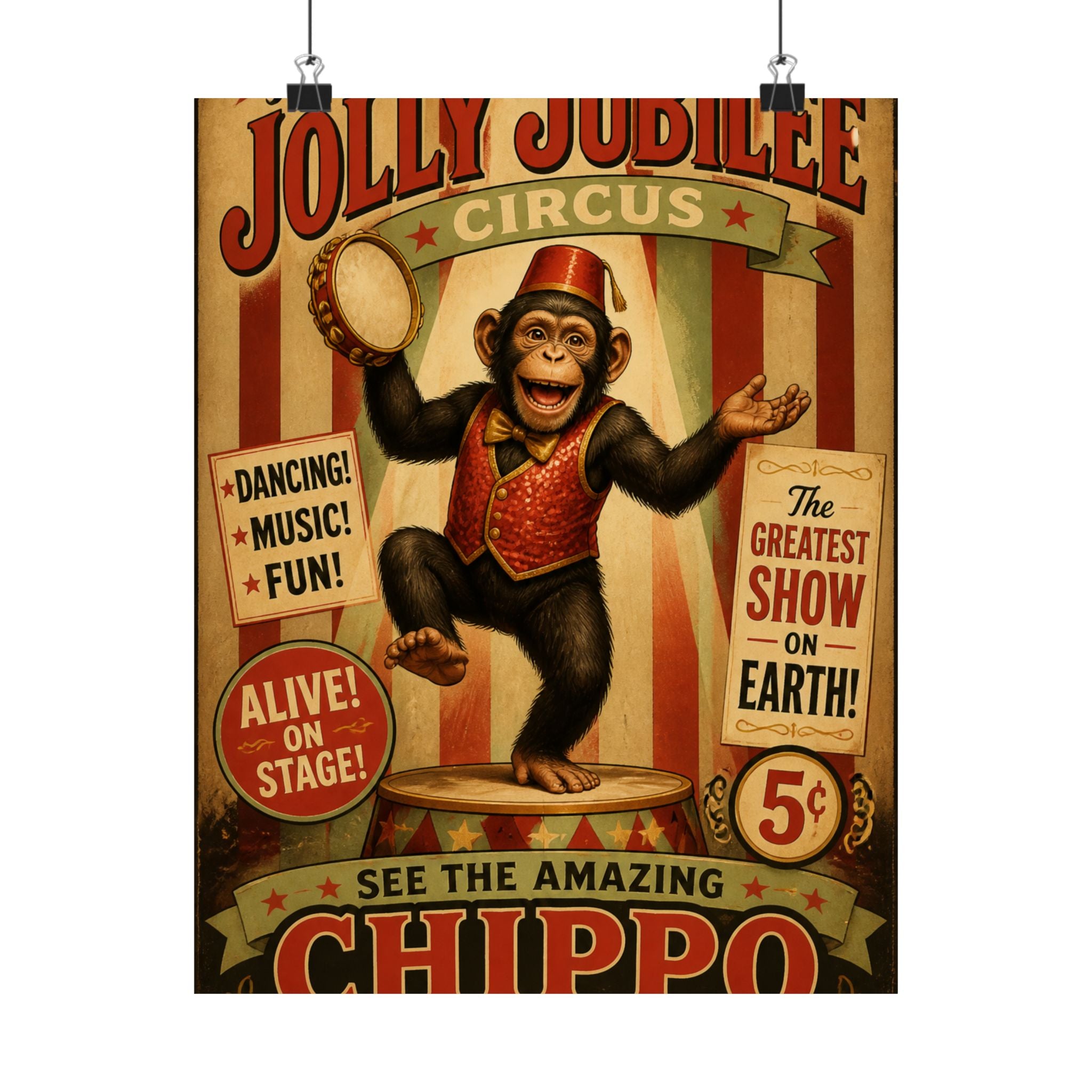 Dancing Monkey Wall Art Poster 18×24 Vintage Circus Kitchen Decor Maximalist Print