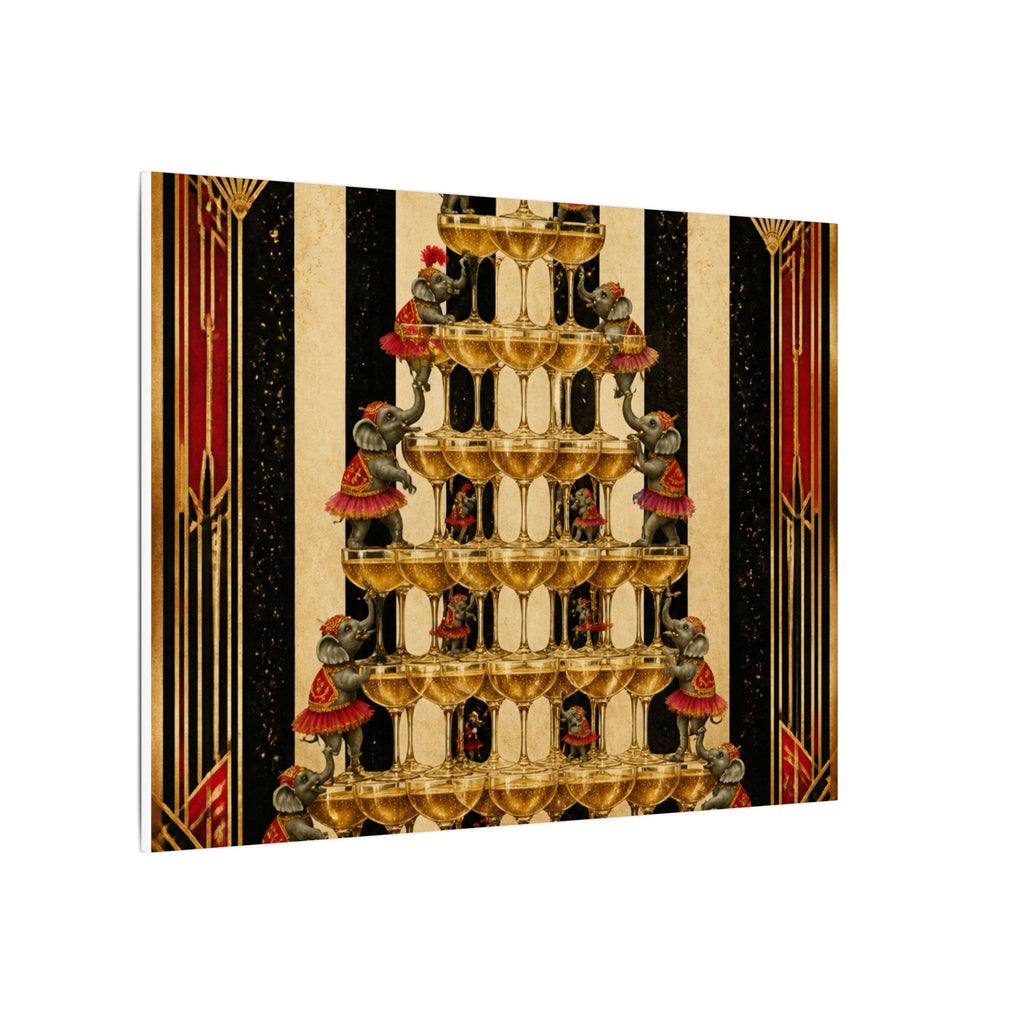 Champagne Tower Elephants Wall Art Canvas 24×36 Art Deco Bar Area Decor Maximalist Print