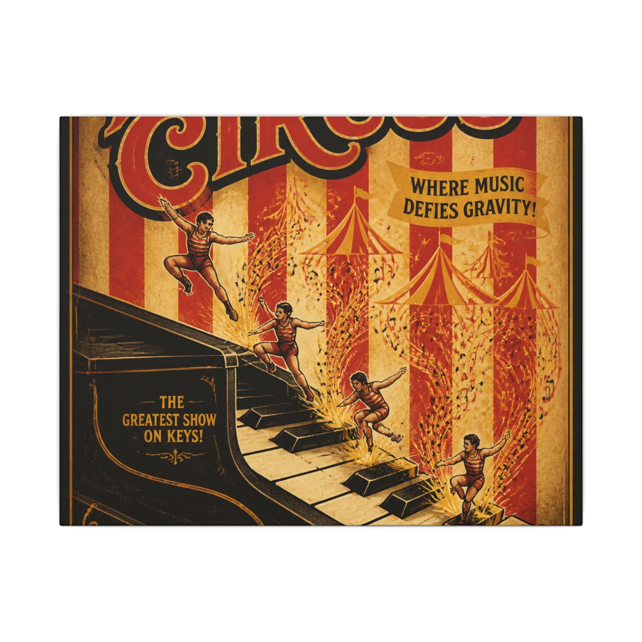 Grand Piano Acrobats Wall Art Canvas 24×36 Vintage Circus Bedroom Decor Maximalist Print
