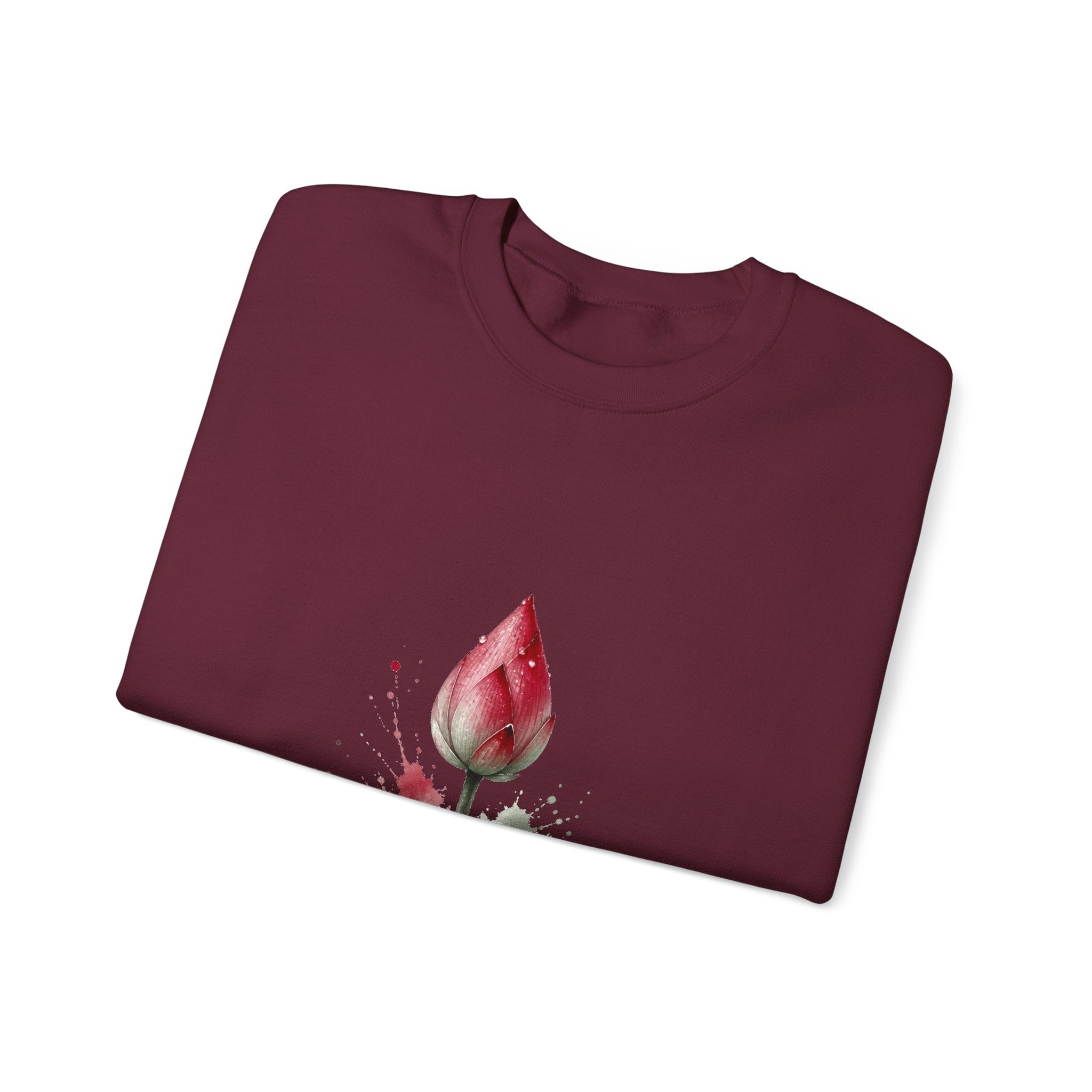 Matching Couple Sweatshirt - Open & Closed Lotus Matching Couple Crewneck Sweatshirt Watercolor Art His Hers Engagement Gift - Design B