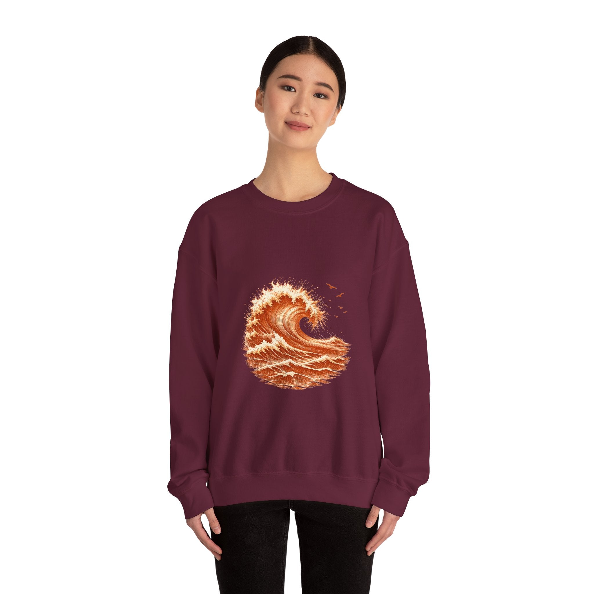 Matching Couple Sweatshirt - Mountain & Ocean Matching Couple Premium Fleece Sweatshirt Hand-Drawn Art His Hers Anniversary Gift - Design B