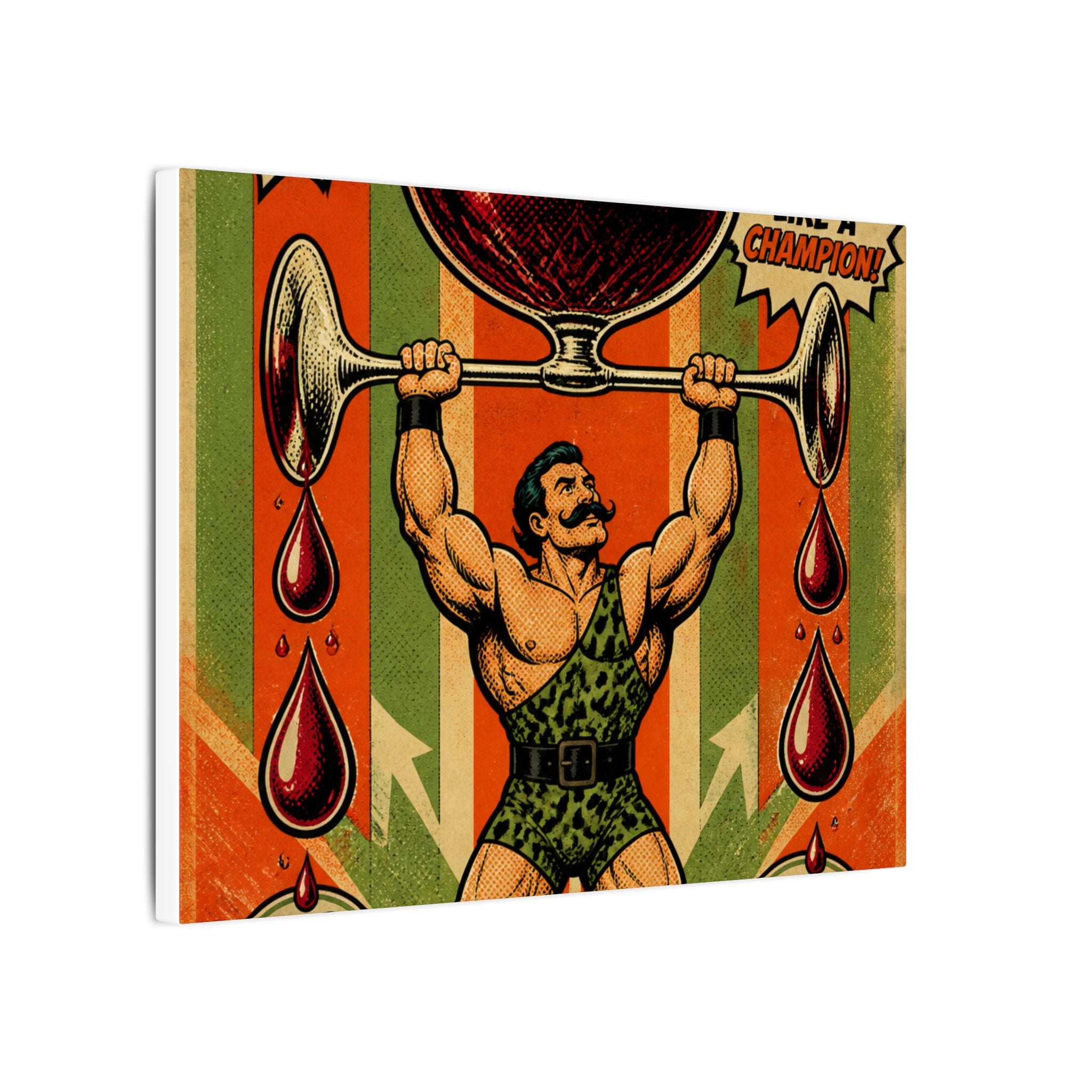 Wine Glass Strongman Wall Art Canvas 24×36 Pop Art Restaurant Decor Maximalist Print