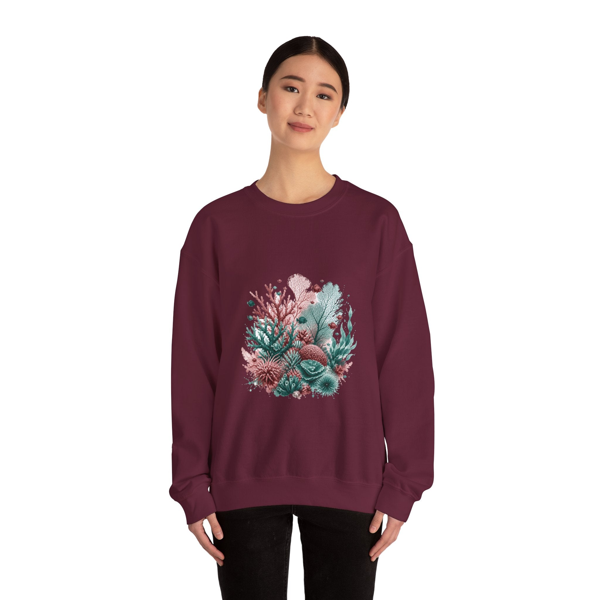Matching Couple Sweatshirt - Coral Reef & Deep Sea Matching Couple Premium Fleece Sweatshirt Watercolor Art His Hers Birthday Gift - Design A