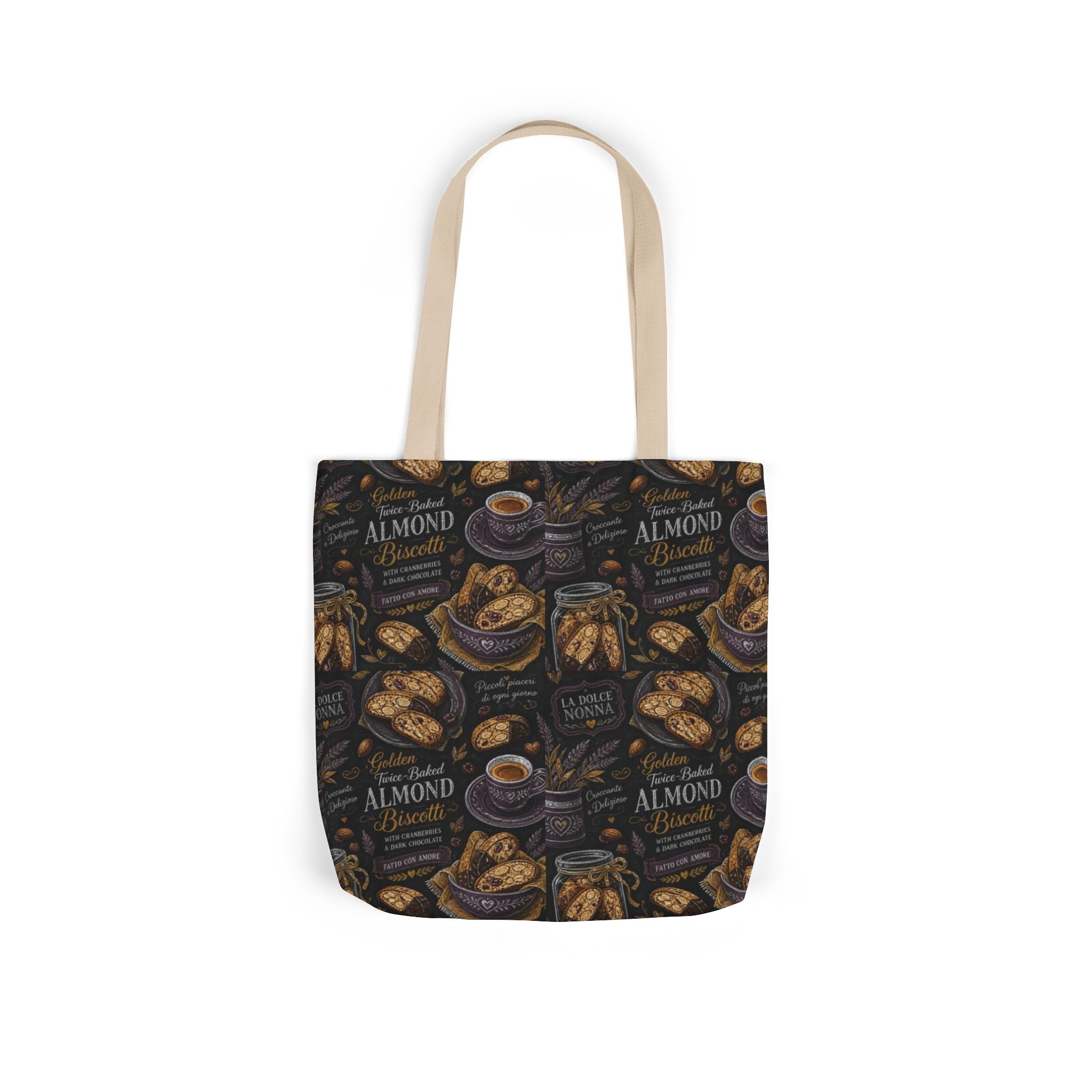 Almond Biscotti Canvas Tote Bag Mediterranean Kitchen Chalk Art Design Italian Cottagecore Gift