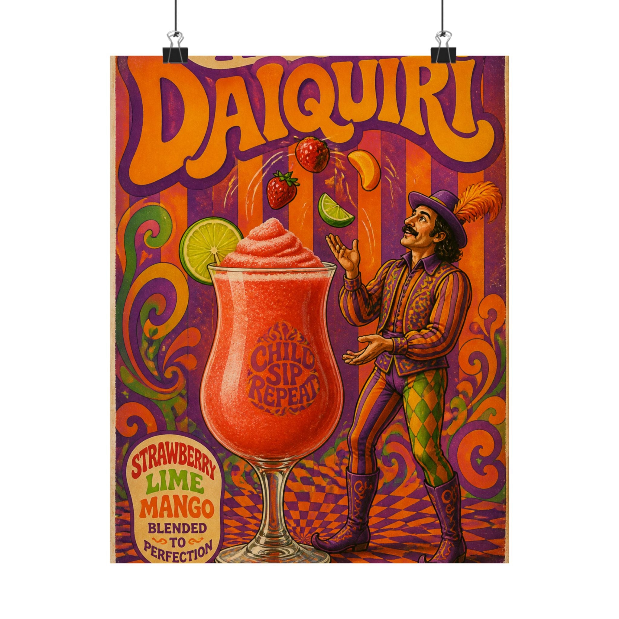 Daiquiri Fruit Juggler Wall Art Poster 24×36 Psychedelic Dining Room Decor Maximalist Print