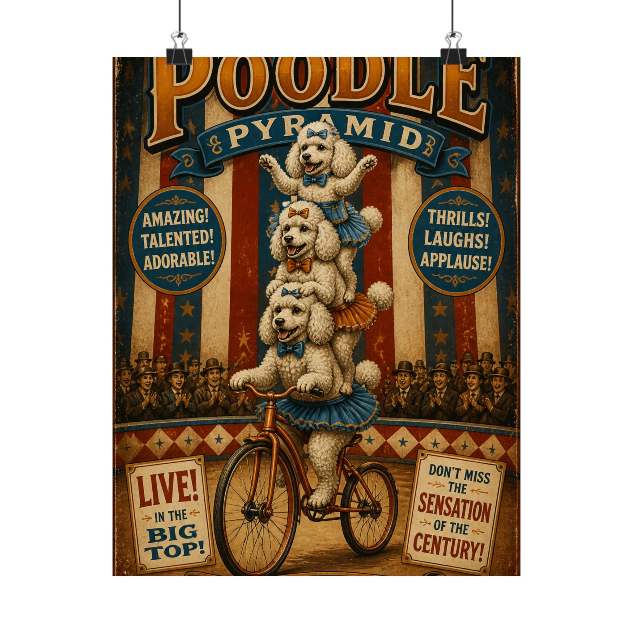 Poodle Stack Bicycle Wall Art Poster 18×24 Vintage Circus Kitchen Decor Maximalist Print