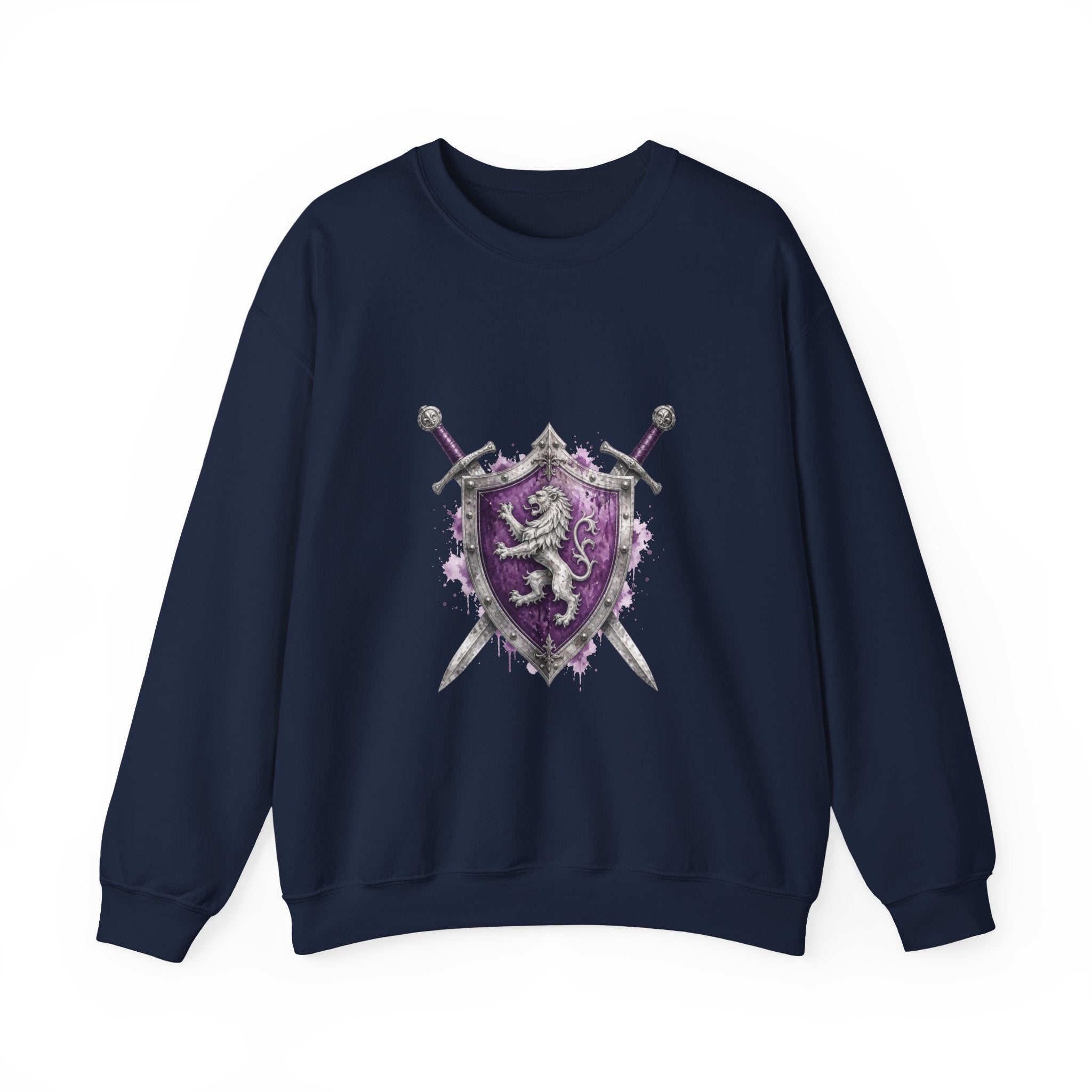 Matching Couple Sweatshirt - Crown & Shield Matching Couple Crewneck Sweatshirt Watercolor Art His Hers Engagement Gift - Design B