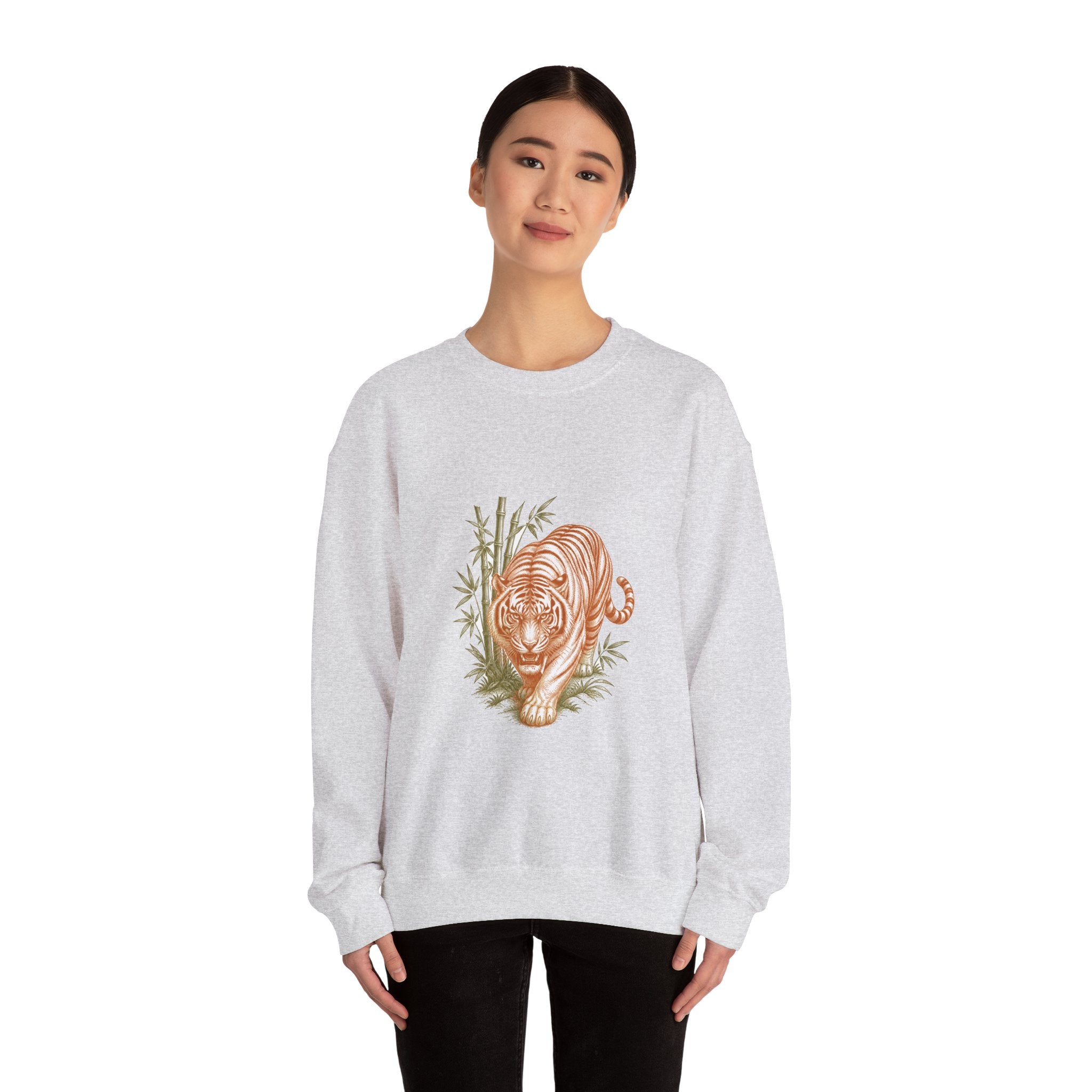 Matching Couple Sweatshirt - Tiger & Crane Matching Couple Premium Fleece Sweatshirt Vintage Art His Hers Honeymoon Gift - Design A