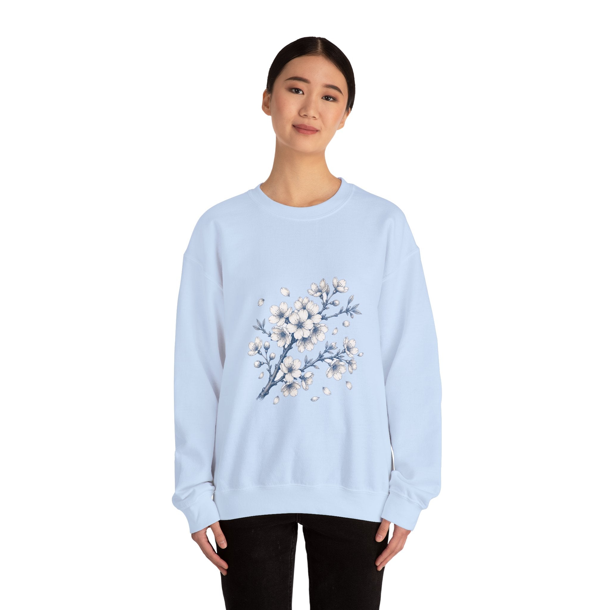 Matching Couple Sweatshirt - Cherry Blossom & Maple Leaf Matching Couple Crewneck Sweatshirt Hand-Drawn Art His Hers Best Friend Gift - Design A