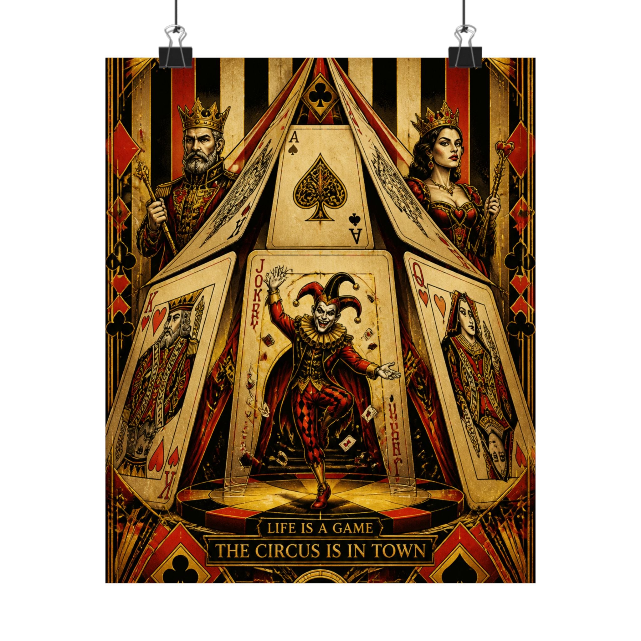 Playing Cards Tent Wall Art Poster 24×36 Art Deco Bar Area Decor Maximalist Print