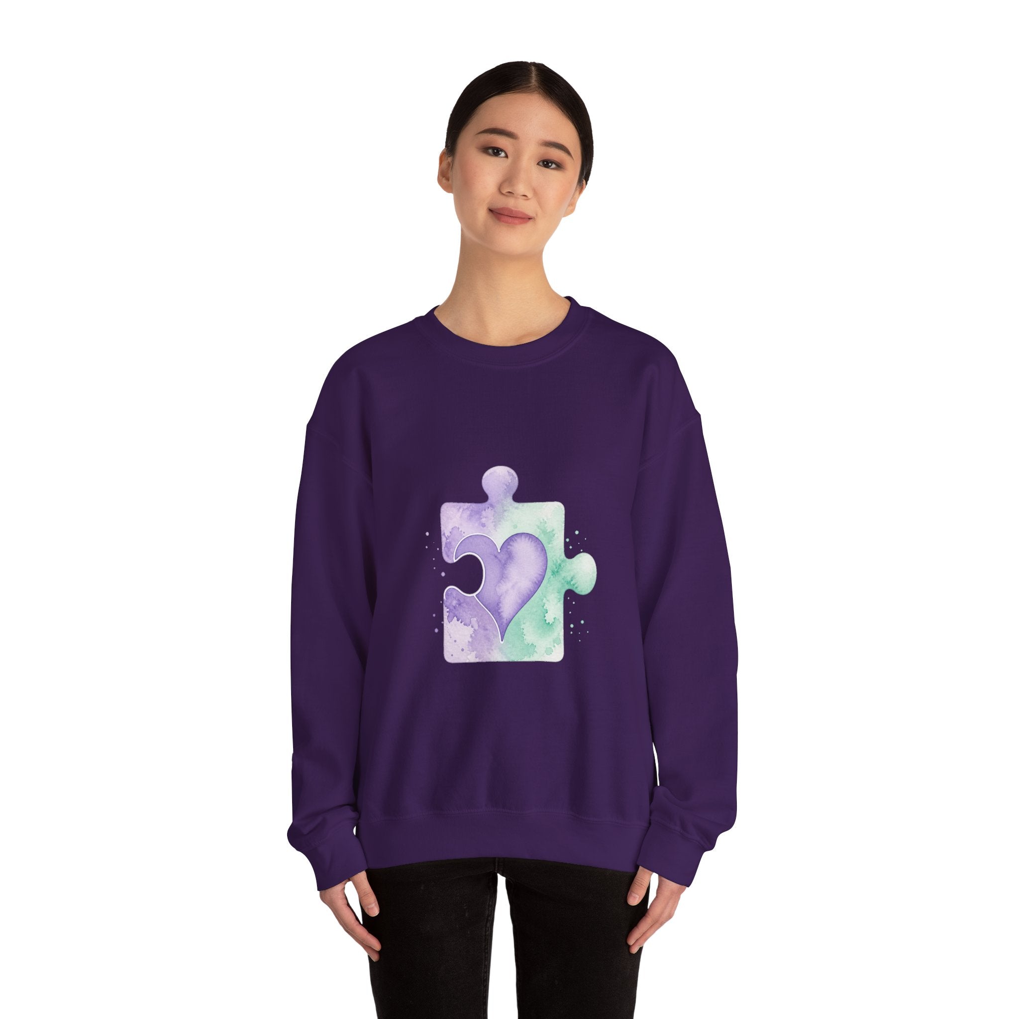 Matching Couple Sweatshirt - Puzzle Pieces Matching Couple Comfort Colors Crew Watercolor Art His Hers Birthday Gift - Design B