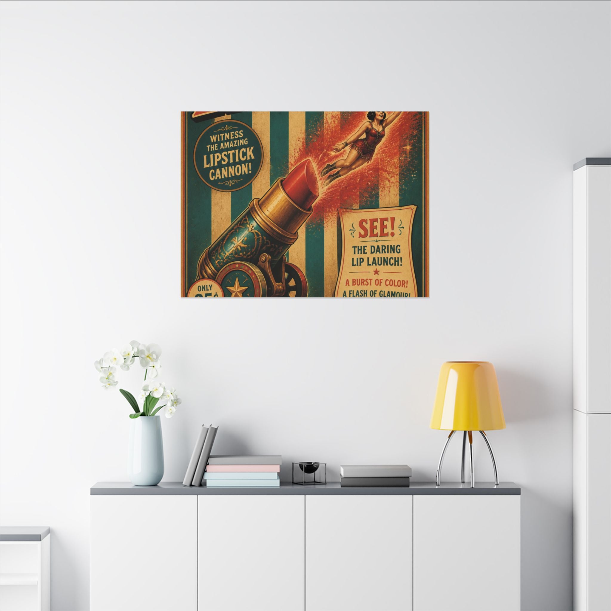 Lipstick Cannon Wall Art Canvas 16×20 Vintage Circus Kitchen Decor Maximalist Print