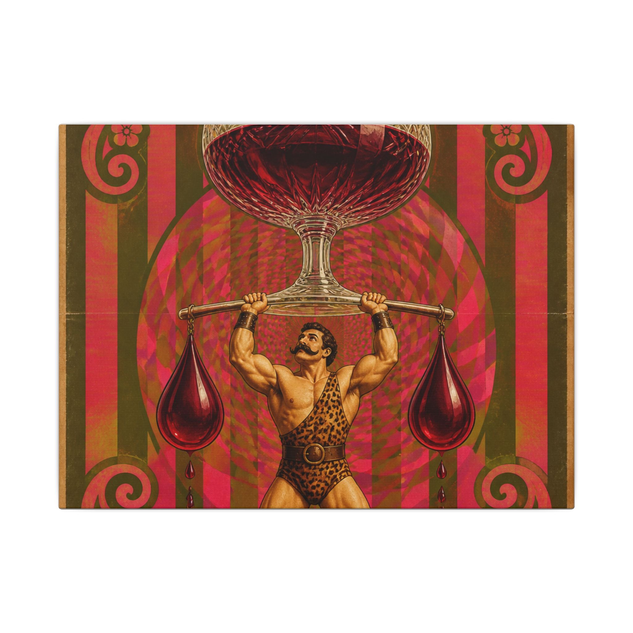 Wine Glass Strongman Wall Art Canvas 24×36 Psychedelic Dining Room Decor Maximalist Print