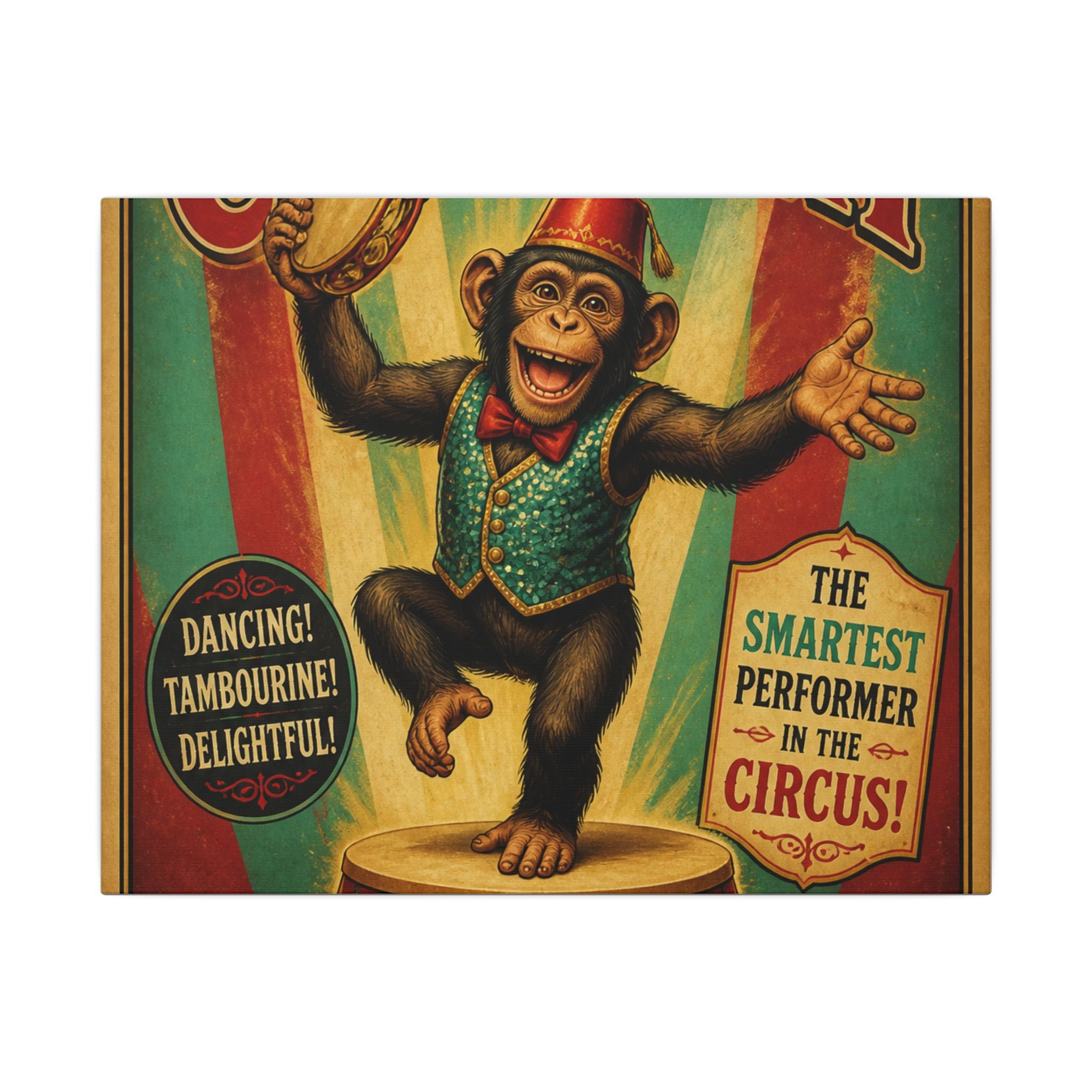 Dancing Monkey Wall Art Canvas 16×20 Vintage Circus Kitchen Decor Maximalist Print