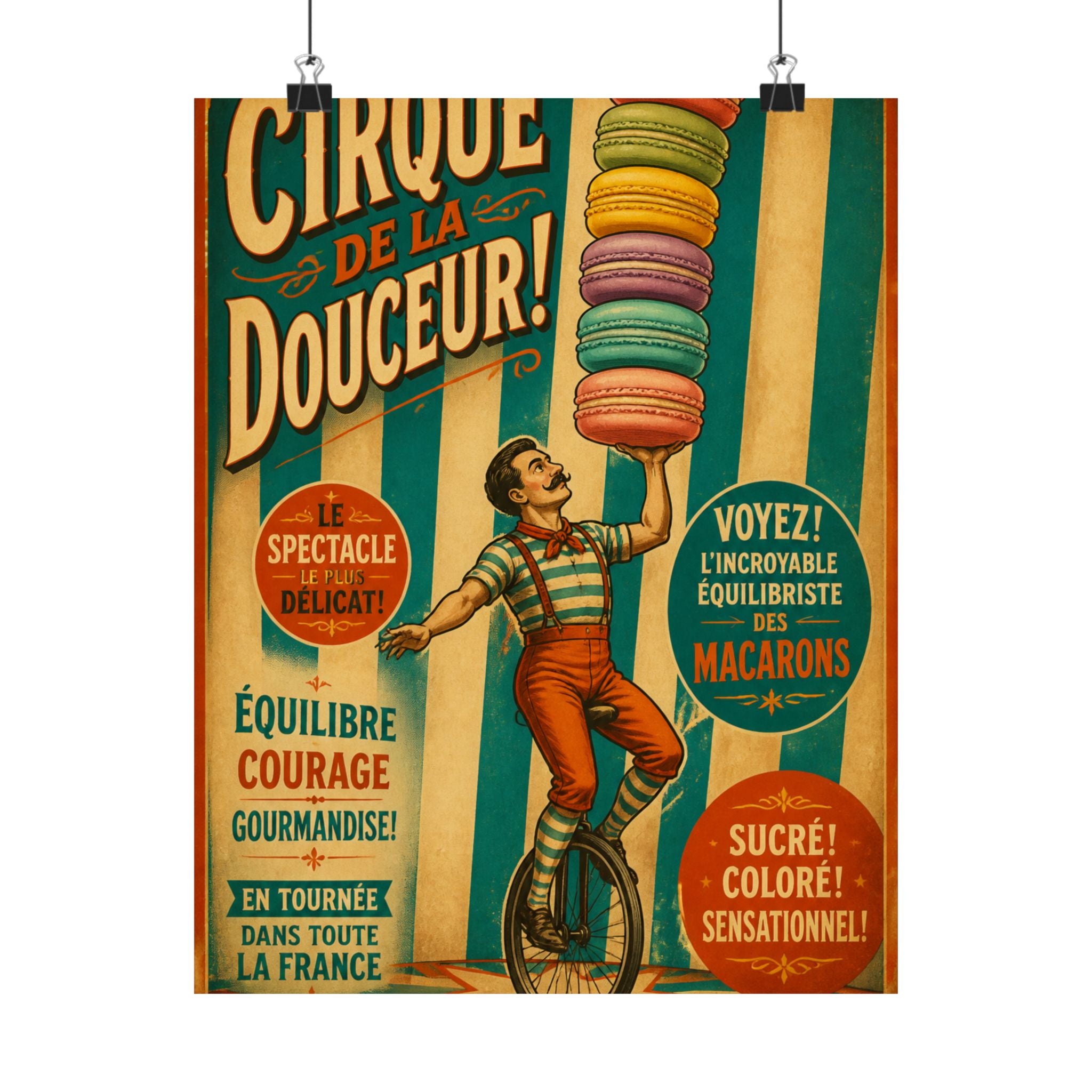 Macaron Balancing Tower Wall Art Poster 18×24 Vintage Circus Kitchen Decor Maximalist Print