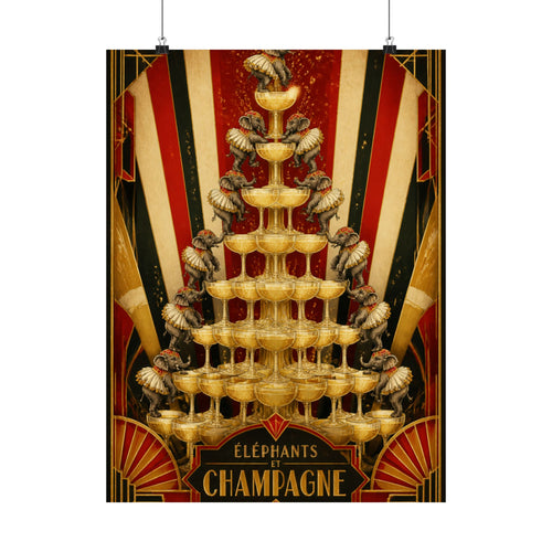 Champagne Tower Elephants Wall Art Poster 24×36 Art Deco Bar Area Decor Maximalist Print