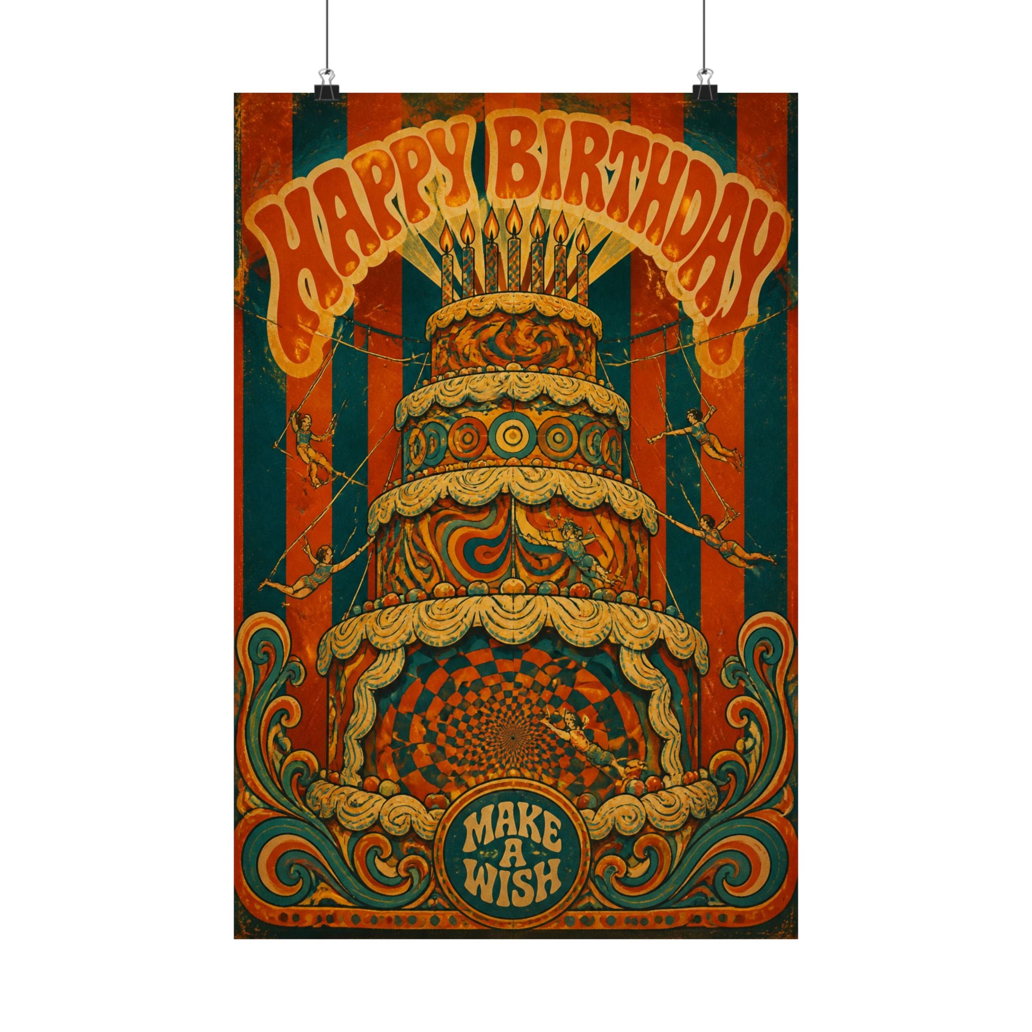 Birthday Cake Trapeze Wall Art Poster 18×24 Psychedelic Cafe Decor Maximalist Print