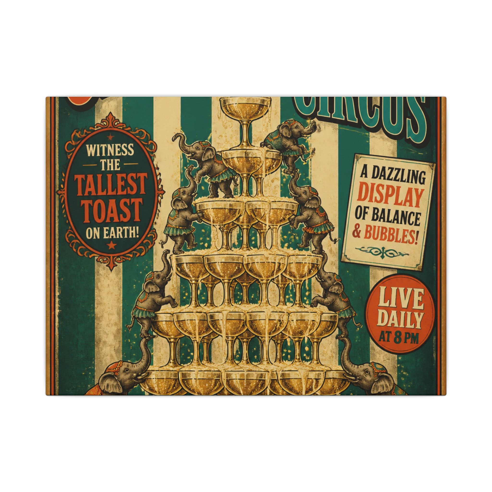 Champagne Tower Elephants Wall Art Canvas 16×20 Vintage Circus Kitchen Decor Maximalist Print