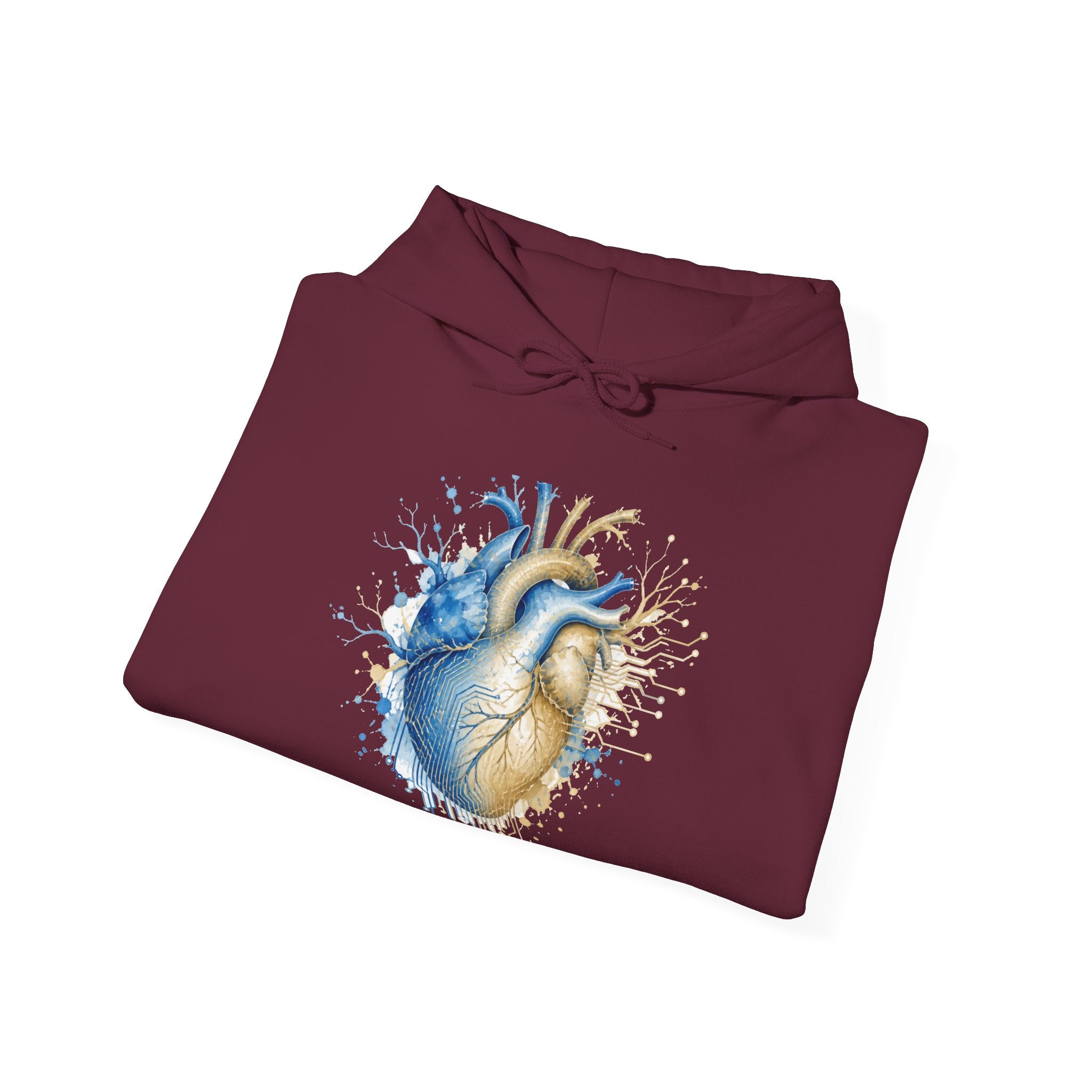 Matching Couple Sweatshirt - Robot & Heart Matching Couple Hooded Sweatshirt Watercolor Art His Hers Engagement Gift - Design B