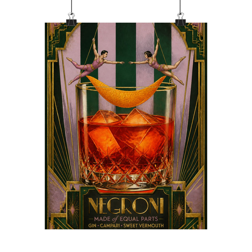 Negroni Trapeze Act Wall Art Poster 24×36 Art Deco Bar Area Decor Maximalist Print