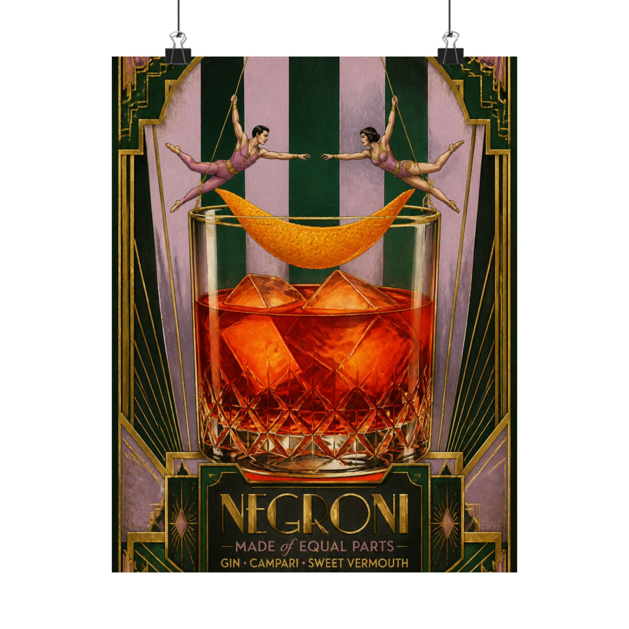 Negroni Trapeze Act Wall Art Poster 24×36 Art Deco Bar Area Decor Maximalist Print