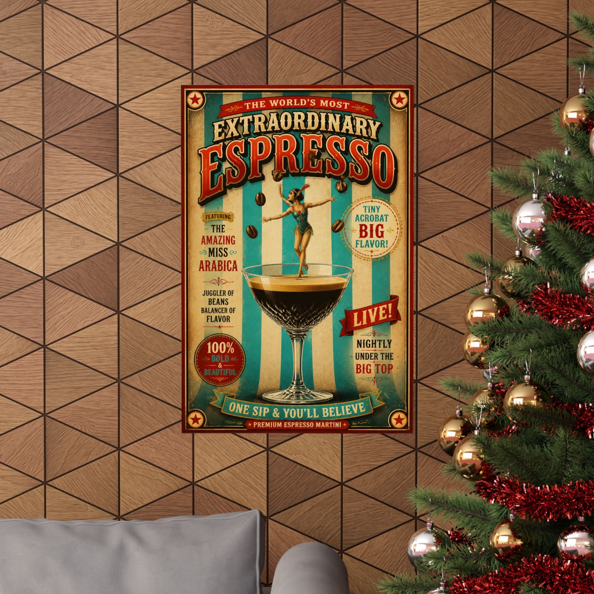 Espresso Martini Acrobat Wall Art Poster 24×36 Vintage Circus Bedroom Decor Maximalist Print