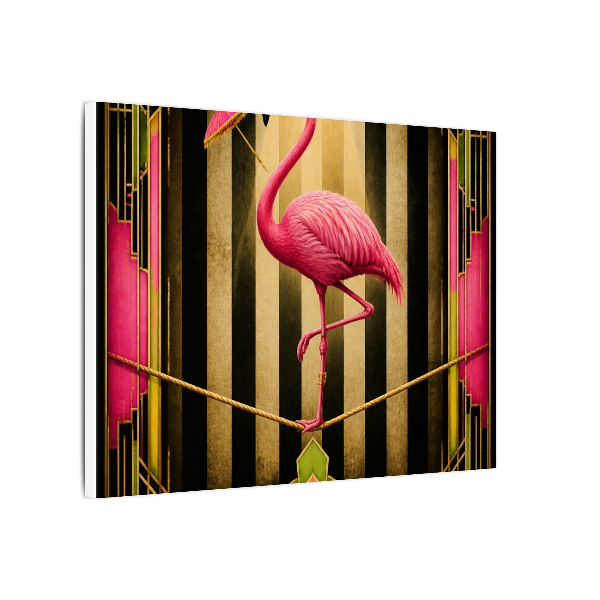 Flamingo Tightrope Wall Art Canvas 16×20 Art Deco Entryway Decor Maximalist Print