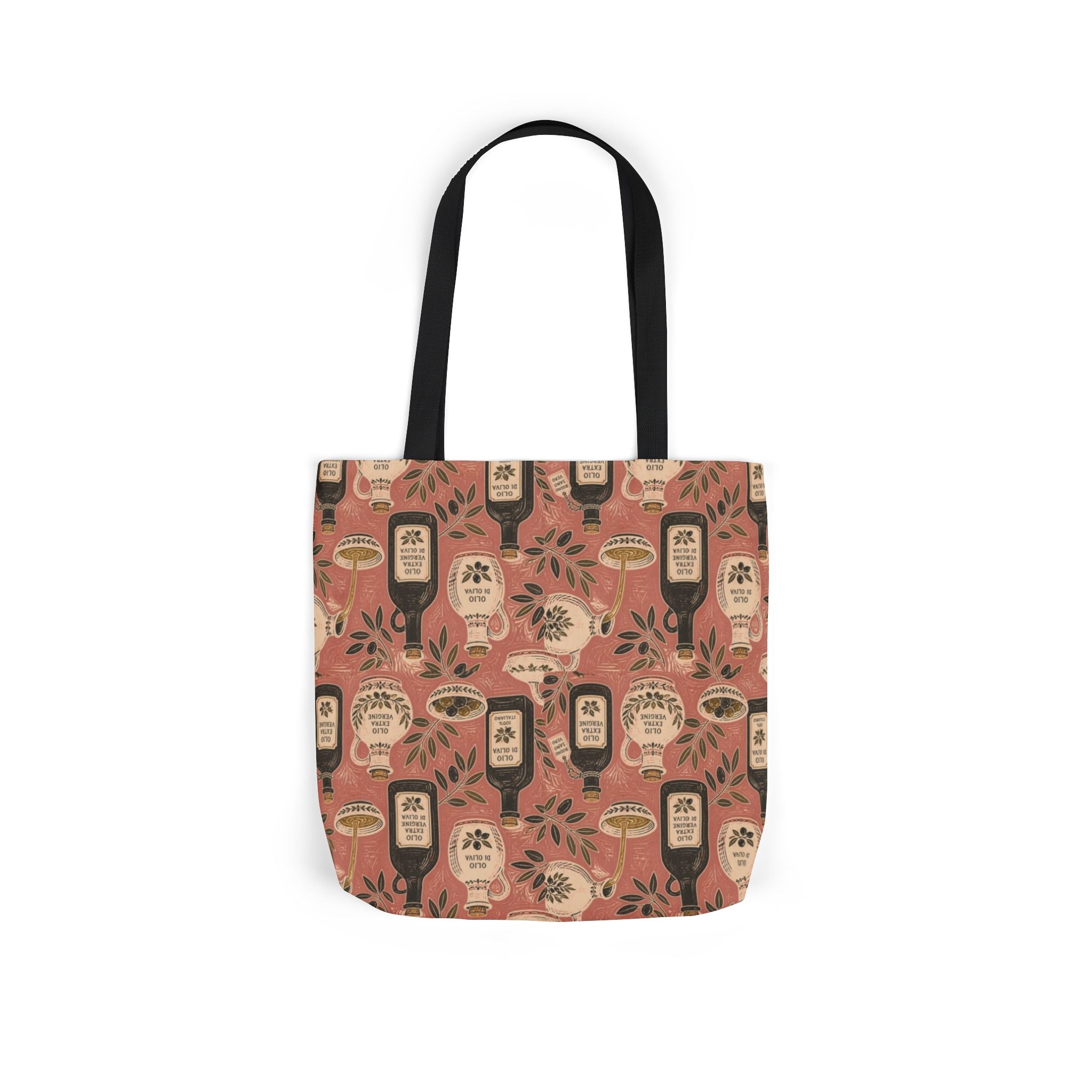 Olive Oil Bottles Canvas Tote Bag Mediterranean Kitchen Linocut Design Italian Cottagecore Gift