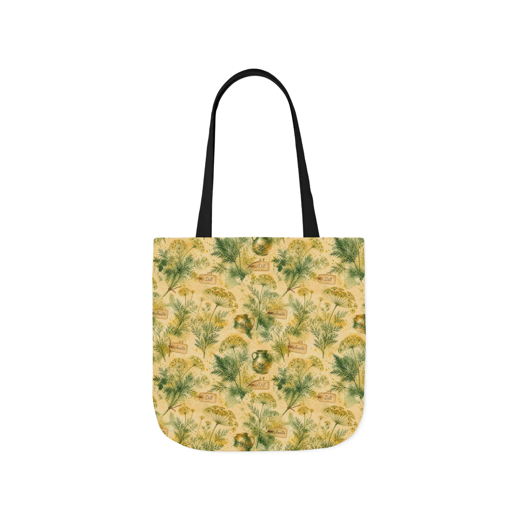 Dill Fronds Canvas Tote Bag Mediterranean Kitchen Watercolor Splash Design Italian Cottagecore Gift