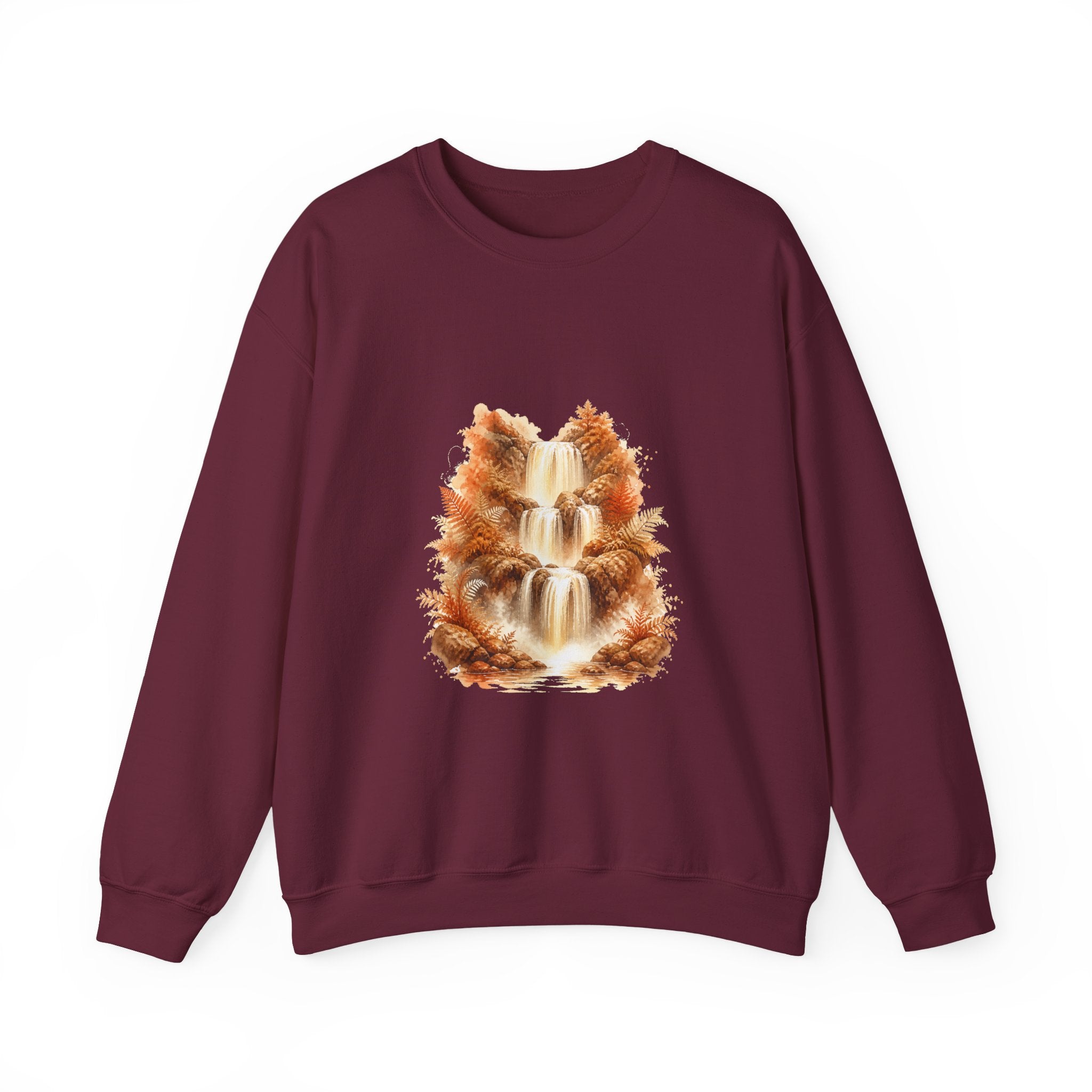 Matching Couple Sweatshirt - Wildfire & Waterfall Matching Couple Comfort Colors Crew Watercolor Art His Hers Birthday Gift - Design B