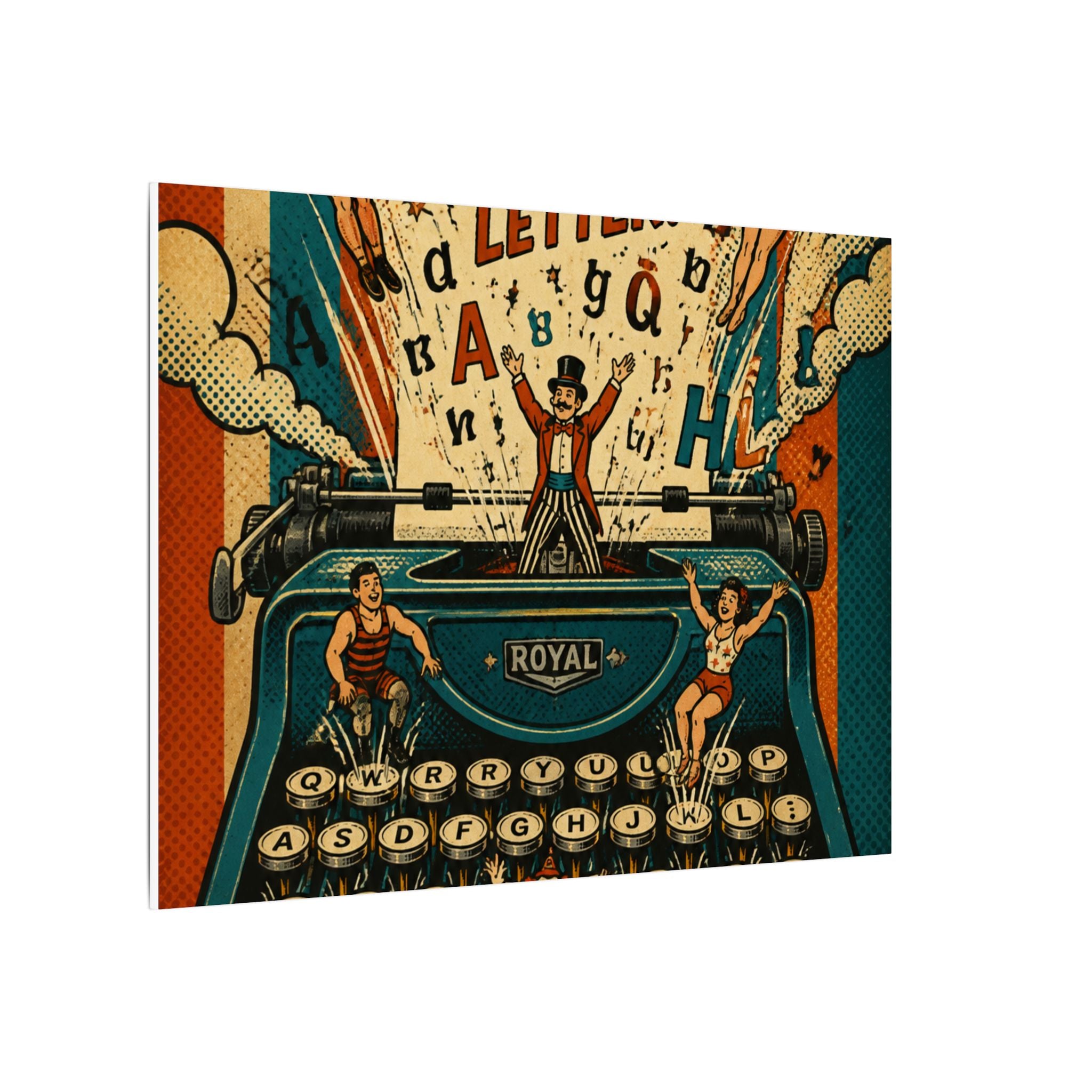 Typewriter Flying Letters Wall Art Canvas 24×36 Pop Art Restaurant Decor Maximalist Print