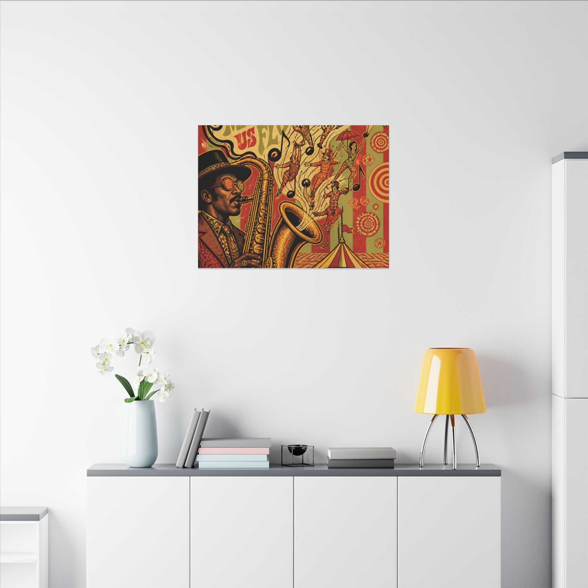 Saxophone Music Circus Wall Art Canvas 24×36 Psychedelic Dining Room Decor Maximalist Print