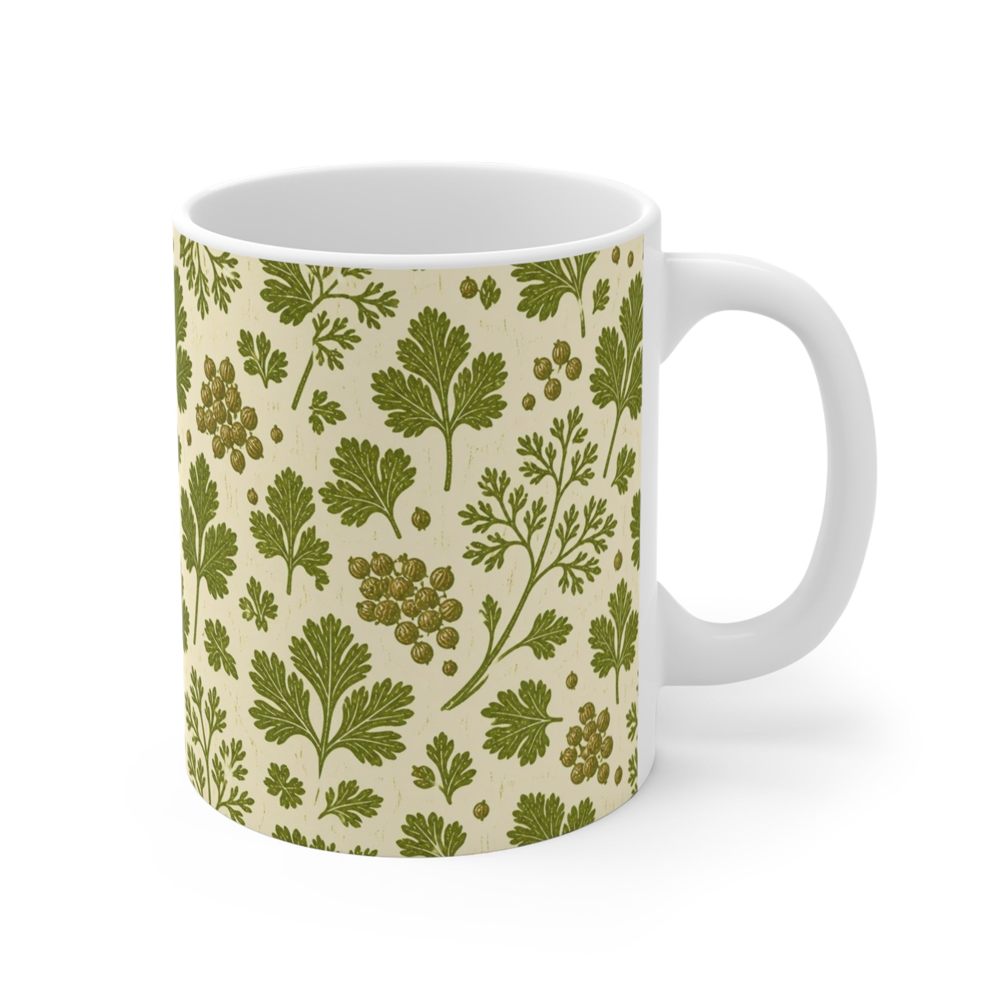Coriander & Seeds 11oz Ceramic Mug Mediterranean Kitchen Linocut Design Italian Cottagecore Gift