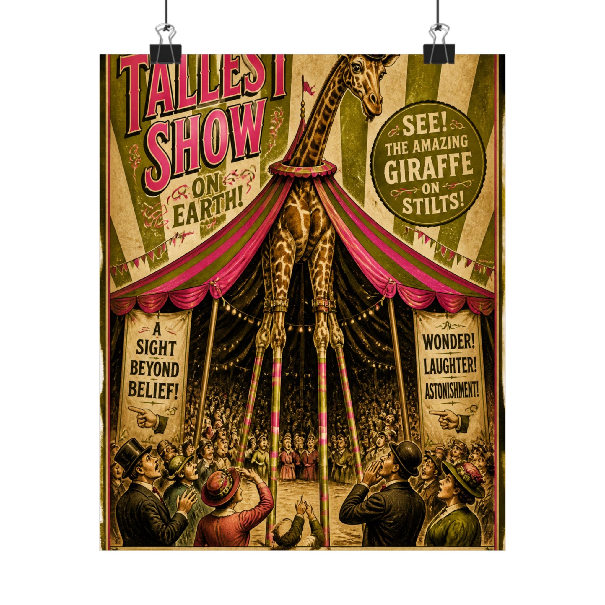 Giraffe on Stilts Wall Art Poster 24×36 Vintage Circus Bedroom Decor Maximalist Print