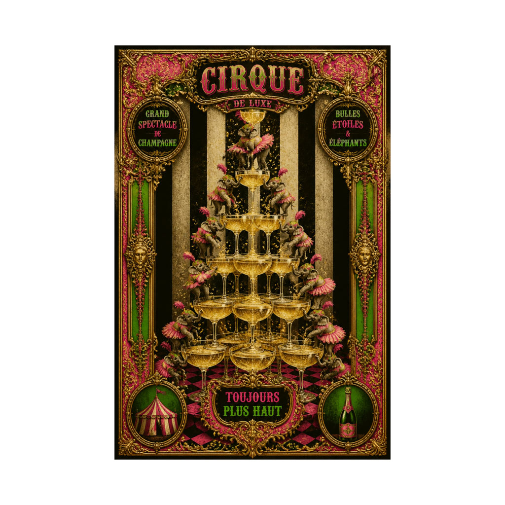 Champagne Tower Elephants Wall Art Poster 18×24 Baroque Home Office Decor Maximalist Print