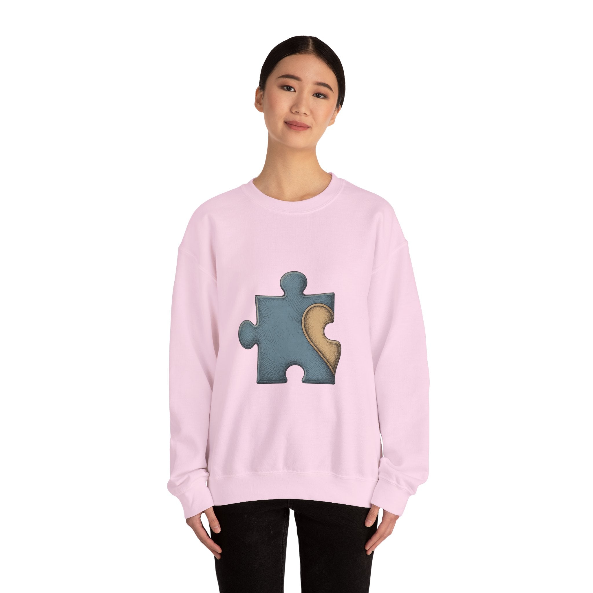 Matching Couple Sweatshirt - Puzzle Pieces Matching Couple Comfort Colors Crew Hand-Drawn Art His Hers Anniversary Gift - Design A