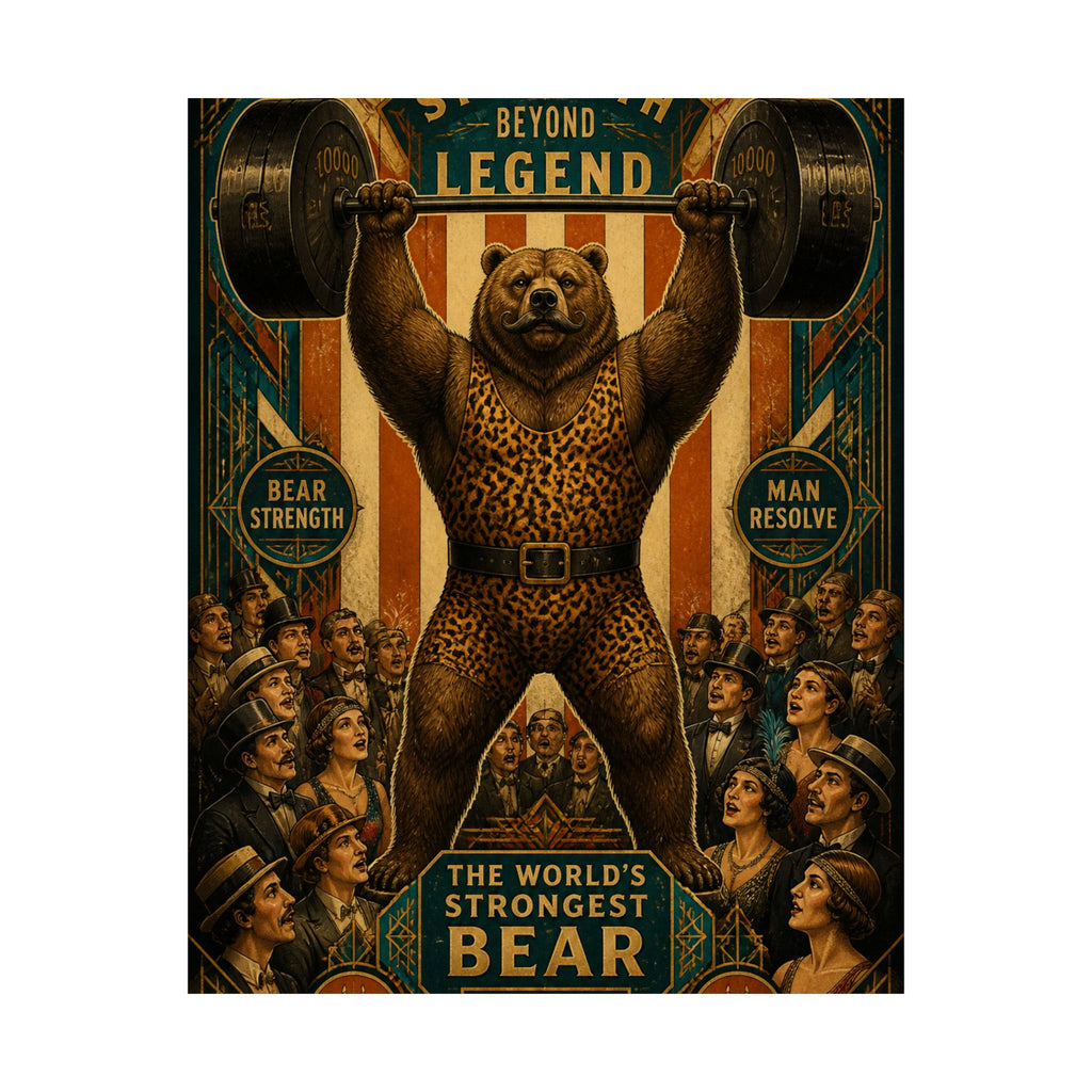 Strongman Bear Wall Art Poster 18×24 Art Deco Entryway Decor Maximalist Print