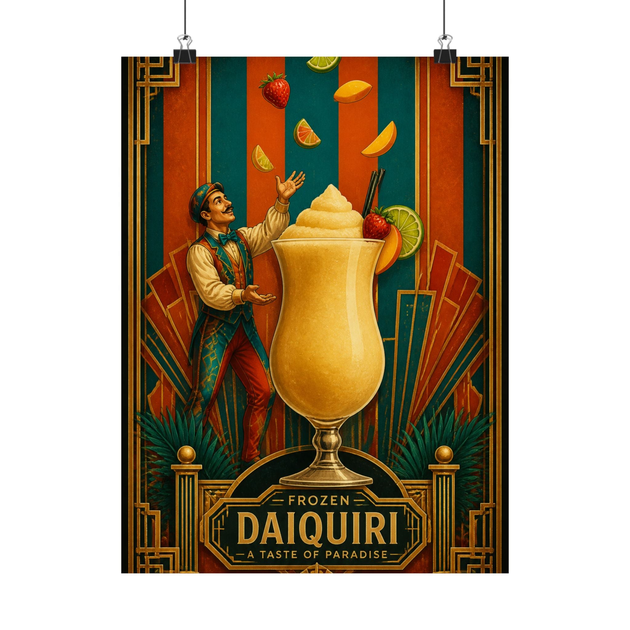 Daiquiri Fruit Juggler Wall Art Poster 24×36 Art Deco Bar Area Decor Maximalist Print