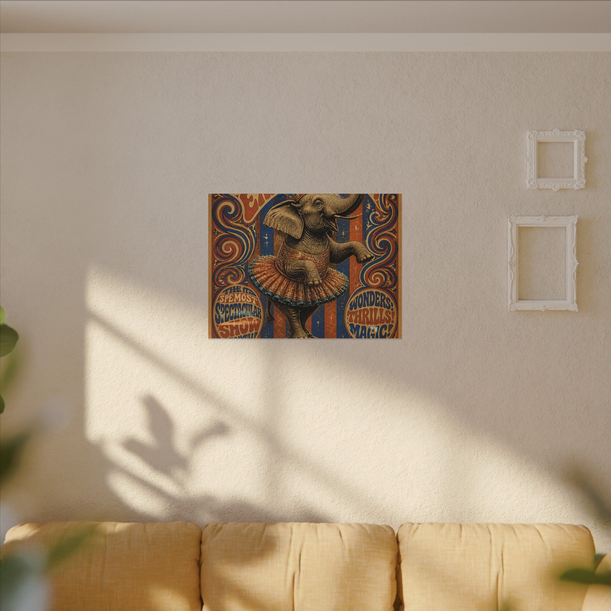 Elephant on Ball Wall Art Canvas 16×20 Psychedelic Cafe Decor Maximalist Print