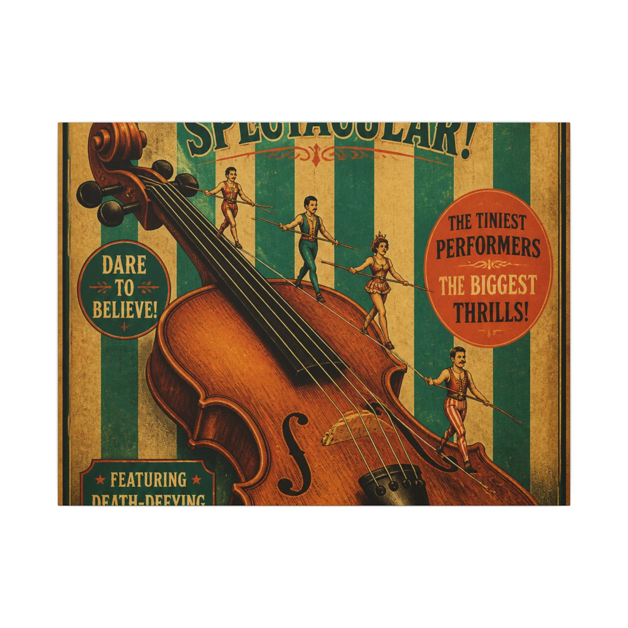Violin Tightrope Bridge Wall Art Canvas 24×36 Vintage Circus Bedroom Decor Maximalist Print