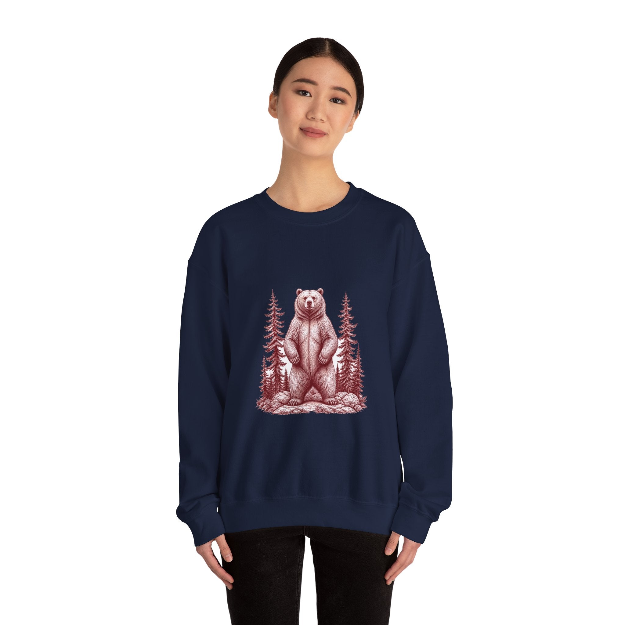 Matching Couple Sweatshirt - Bear & Deer Matching Couple Comfort Colors Crew Hand-Drawn Art His Hers Anniversary Gift - Design A