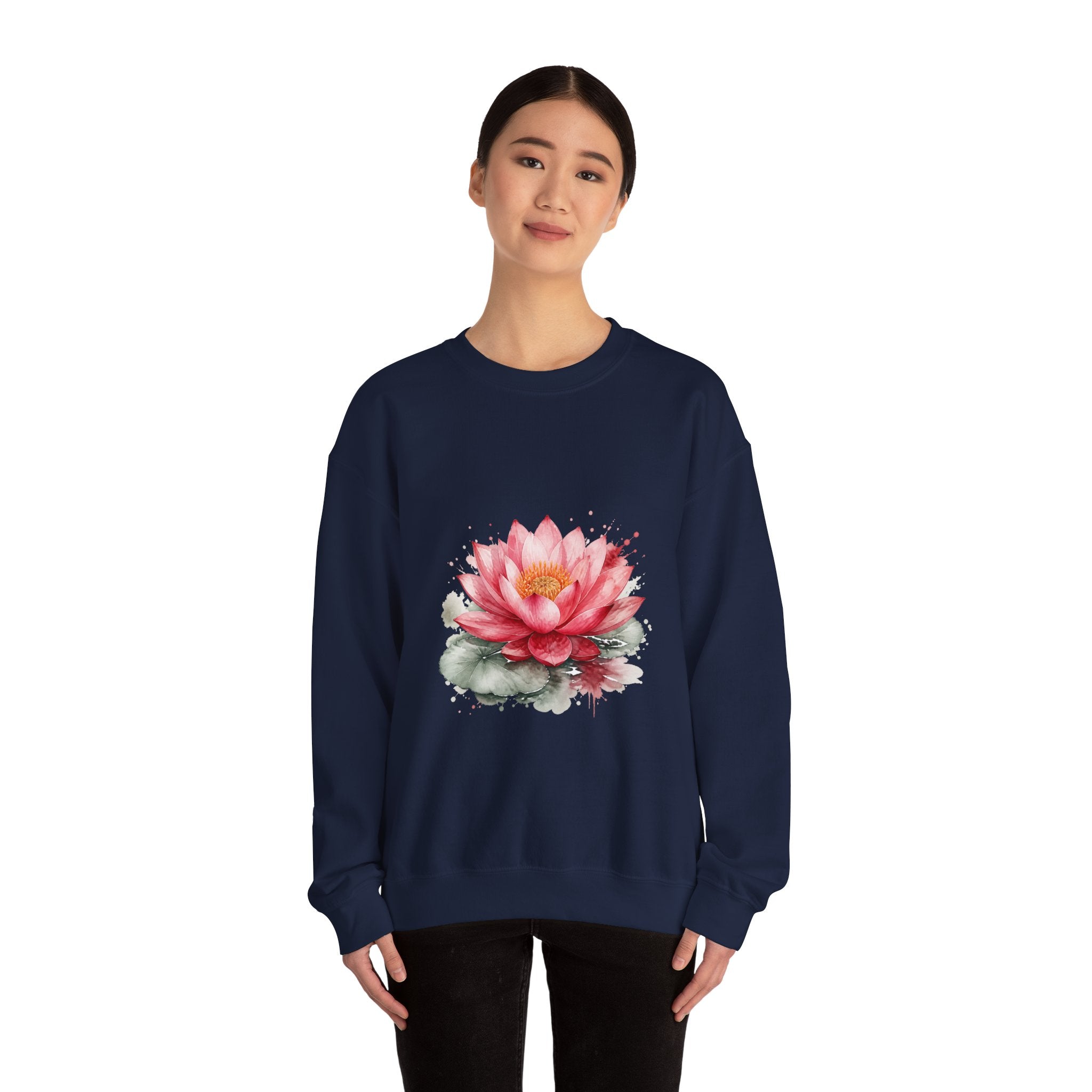 Matching Couple Sweatshirt - Open & Closed Lotus Matching Couple Crewneck Sweatshirt Watercolor Art His Hers Engagement Gift - Design A