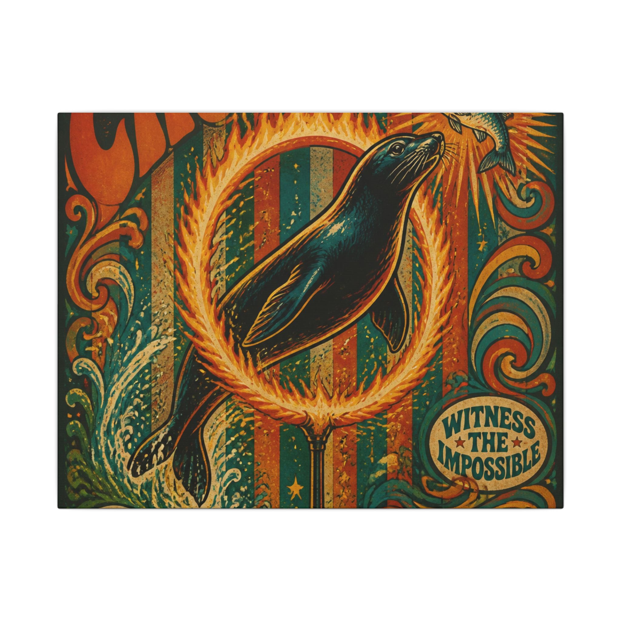 Seal Fire Hoop Wall Art Canvas 16×20 Psychedelic Cafe Decor Maximalist Print