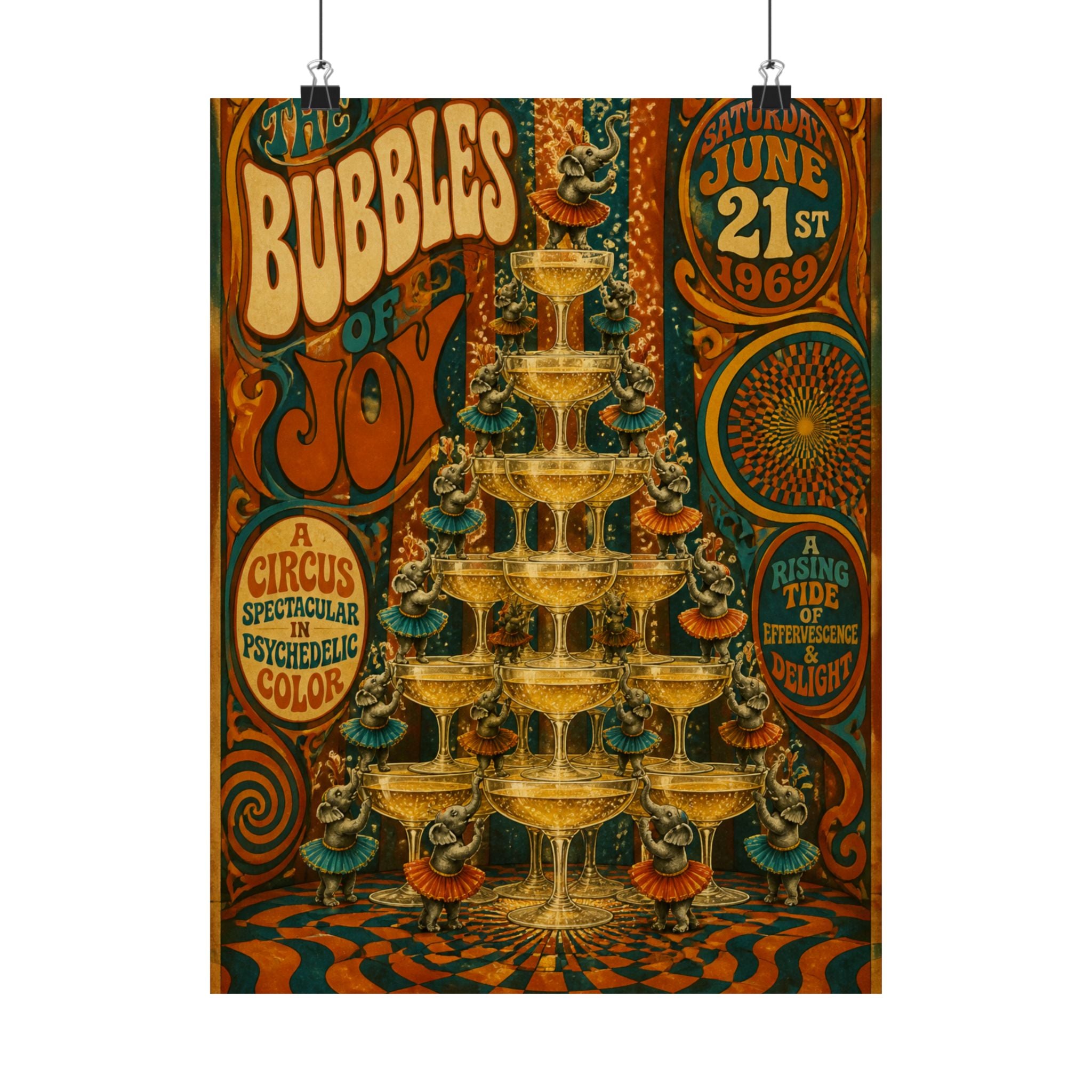 Champagne Tower Elephants Wall Art Poster 24×36 Psychedelic Dining Room Decor Maximalist Print