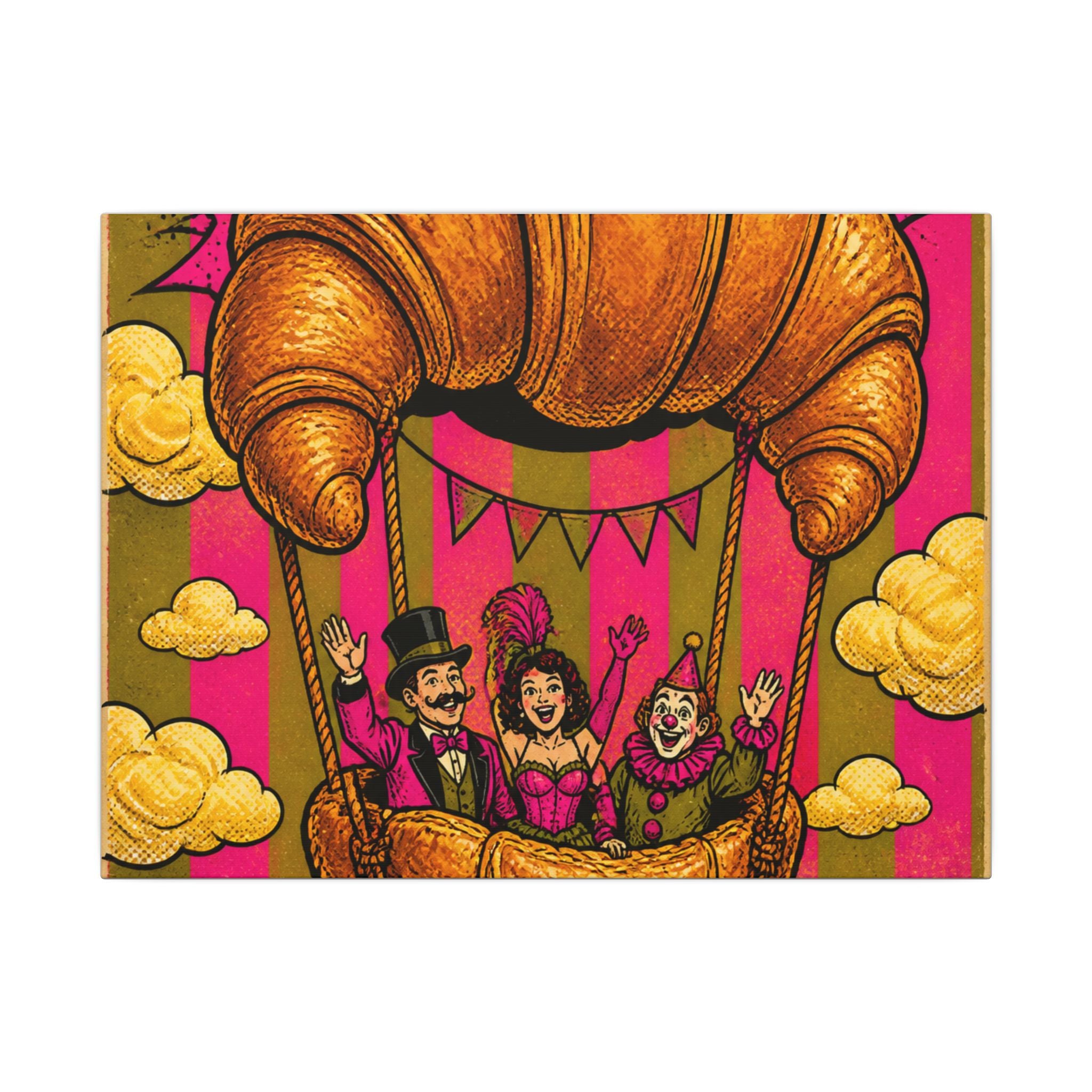 Croissant Hot Air Balloon Wall Art Canvas 24×36 Pop Art Restaurant Decor Maximalist Print